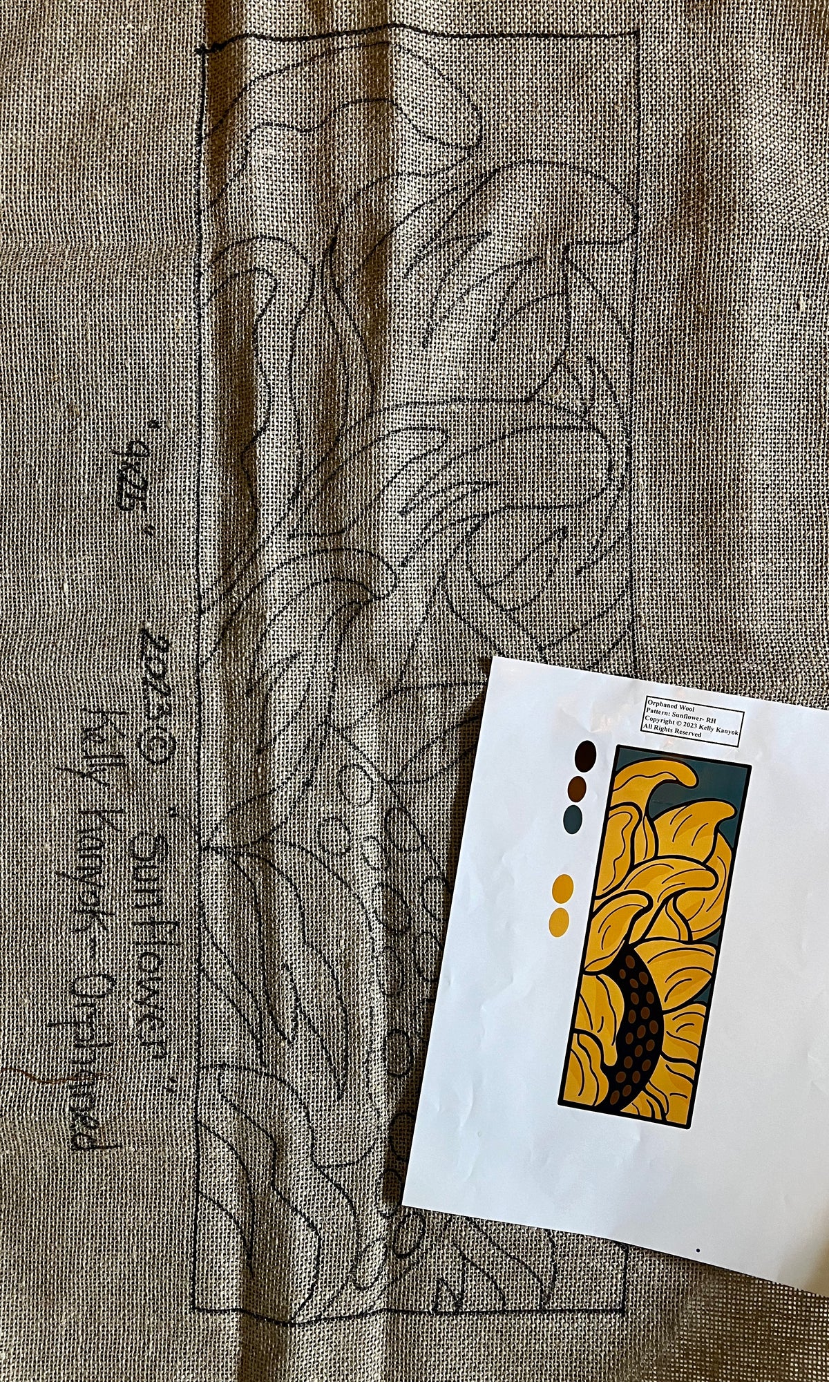 Abstract Rug Hooking Pattern Sunflower Rug Hooking Pattern | Abstract Floral Hand-Drawn Linen Ready ...