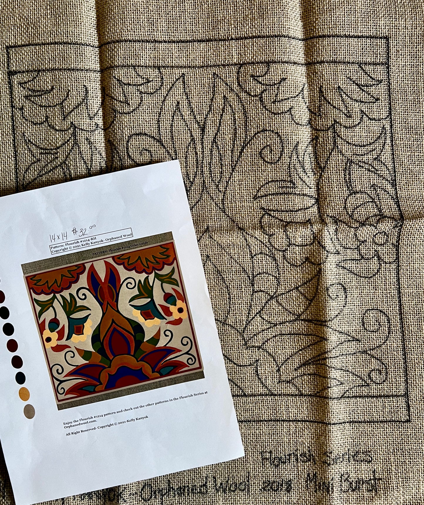 Flourish #1214- Linen Rug Hooking Pattern