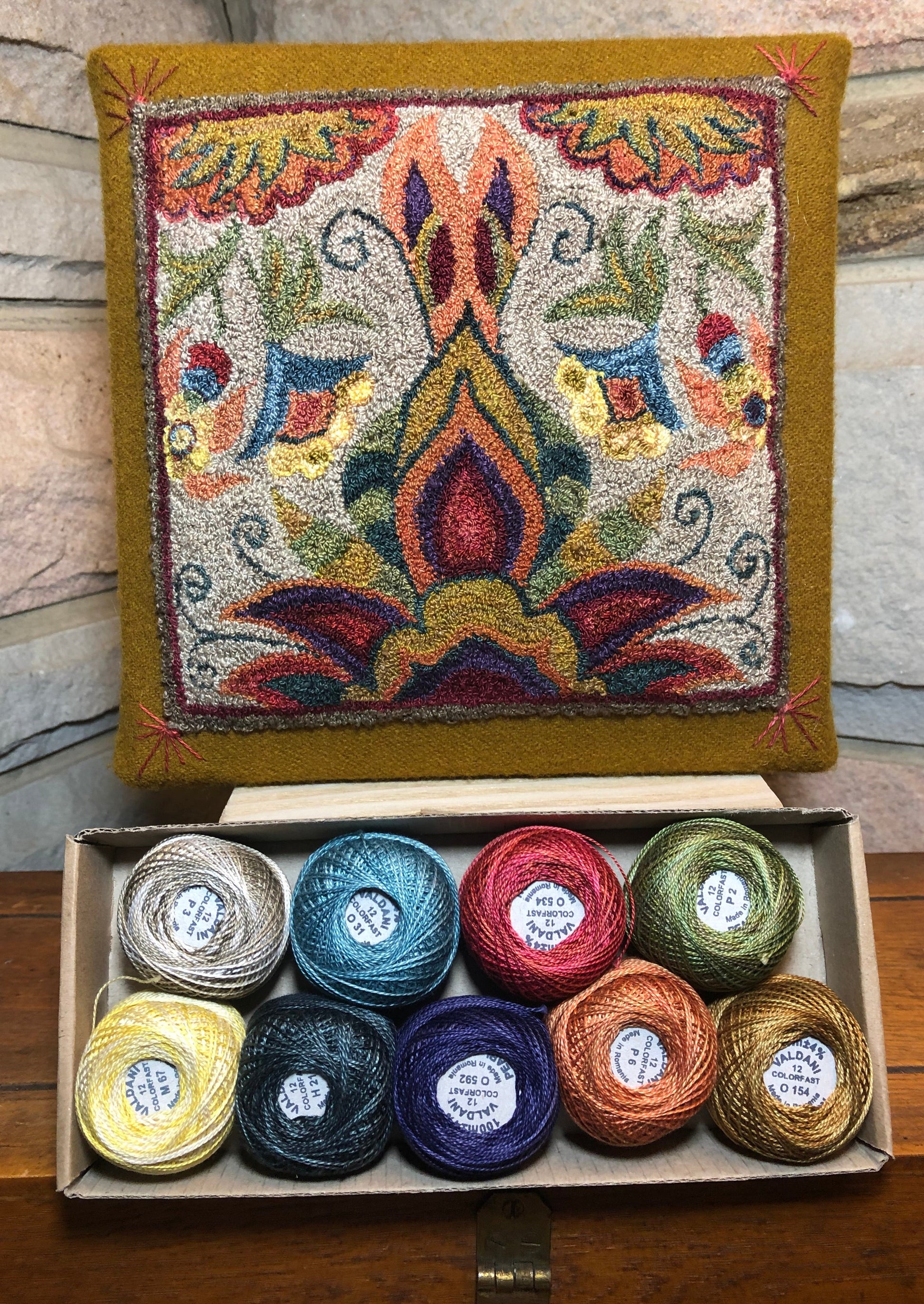 Flourish #1214 Punch Needle Pattern W/ Valdani Thread Kit, Paper or Cloth Pattern options. By Orphaned Wool- Copyright 2019 Kelly Kanyok