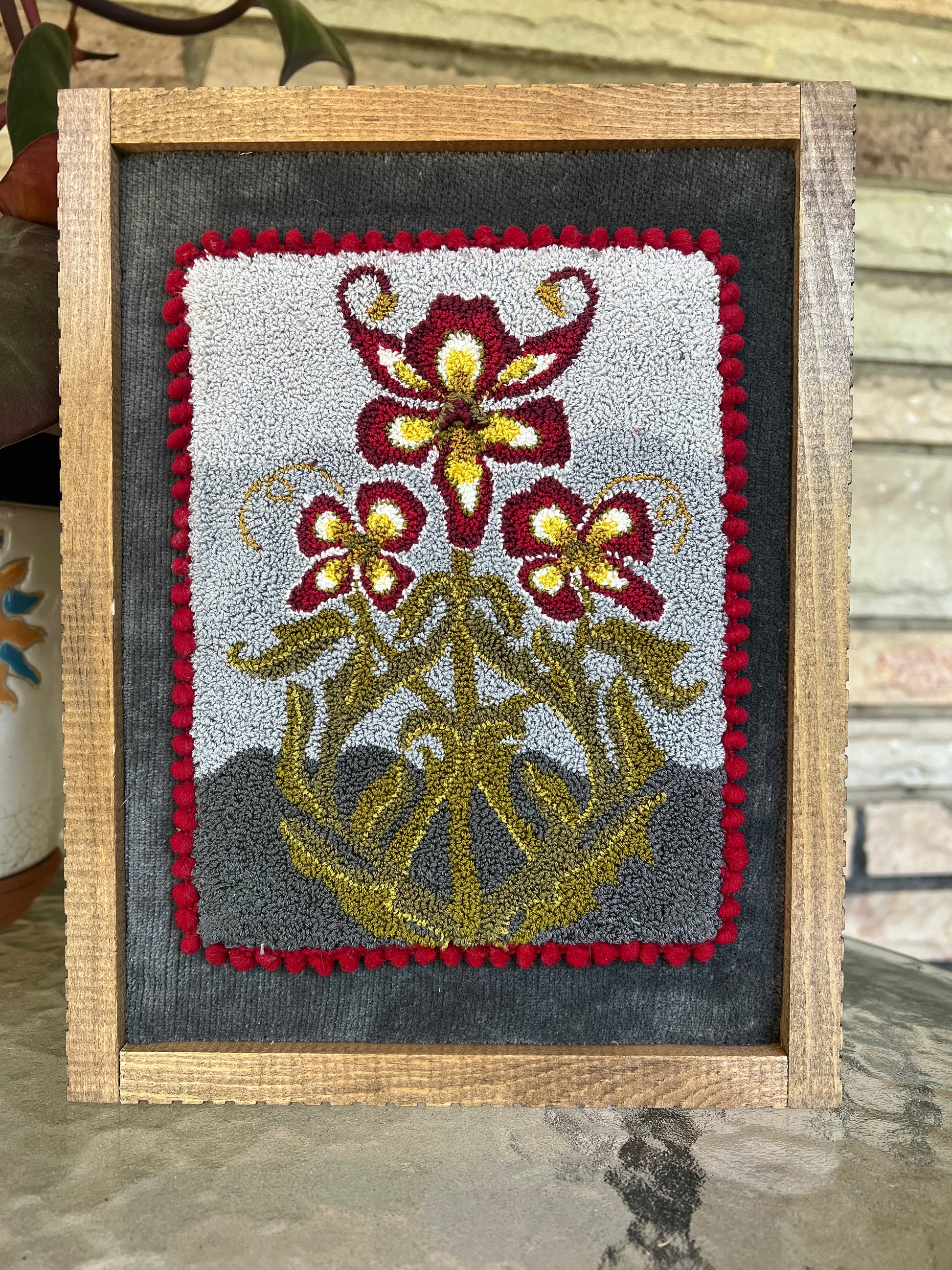 Punch Needle Embroidery Pattern- Ruby by Orphaned Wool, copyright 2024 Kelly Kanyok. This is the Winter design in a four-part series of floral seasonal designs. 