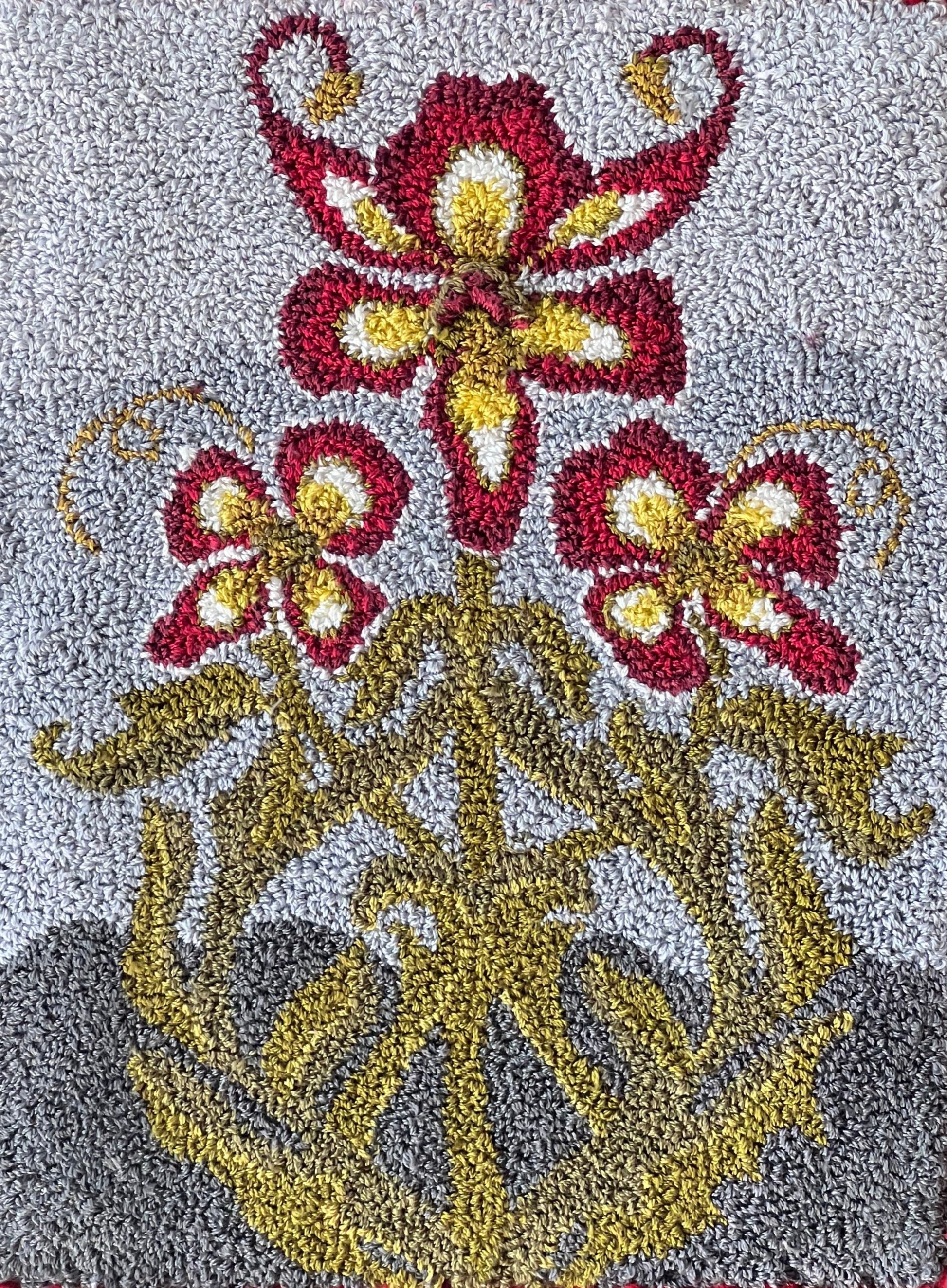 Punch Needle Embroidery Pattern- Ruby by Orphaned Wool, copyright 2024 Kelly Kanyok. This is the Winter design in a four-part series of floral seasonal designs. 