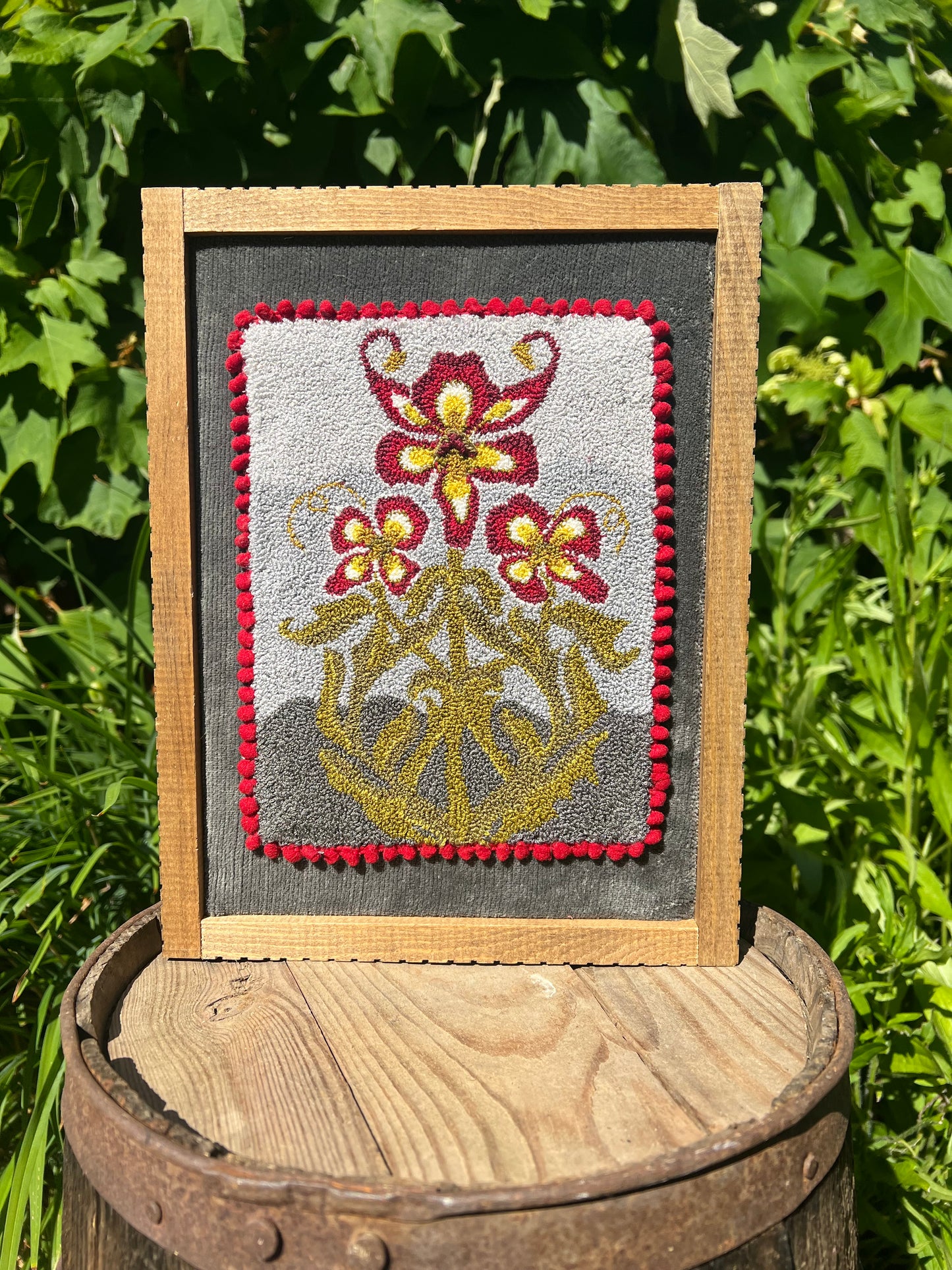 Punch Needle Embroidery Pattern- Ruby by Orphaned Wool, copyright 2024 Kelly Kanyok. This is the Winter design in a four-part series of floral seasonal designs. 