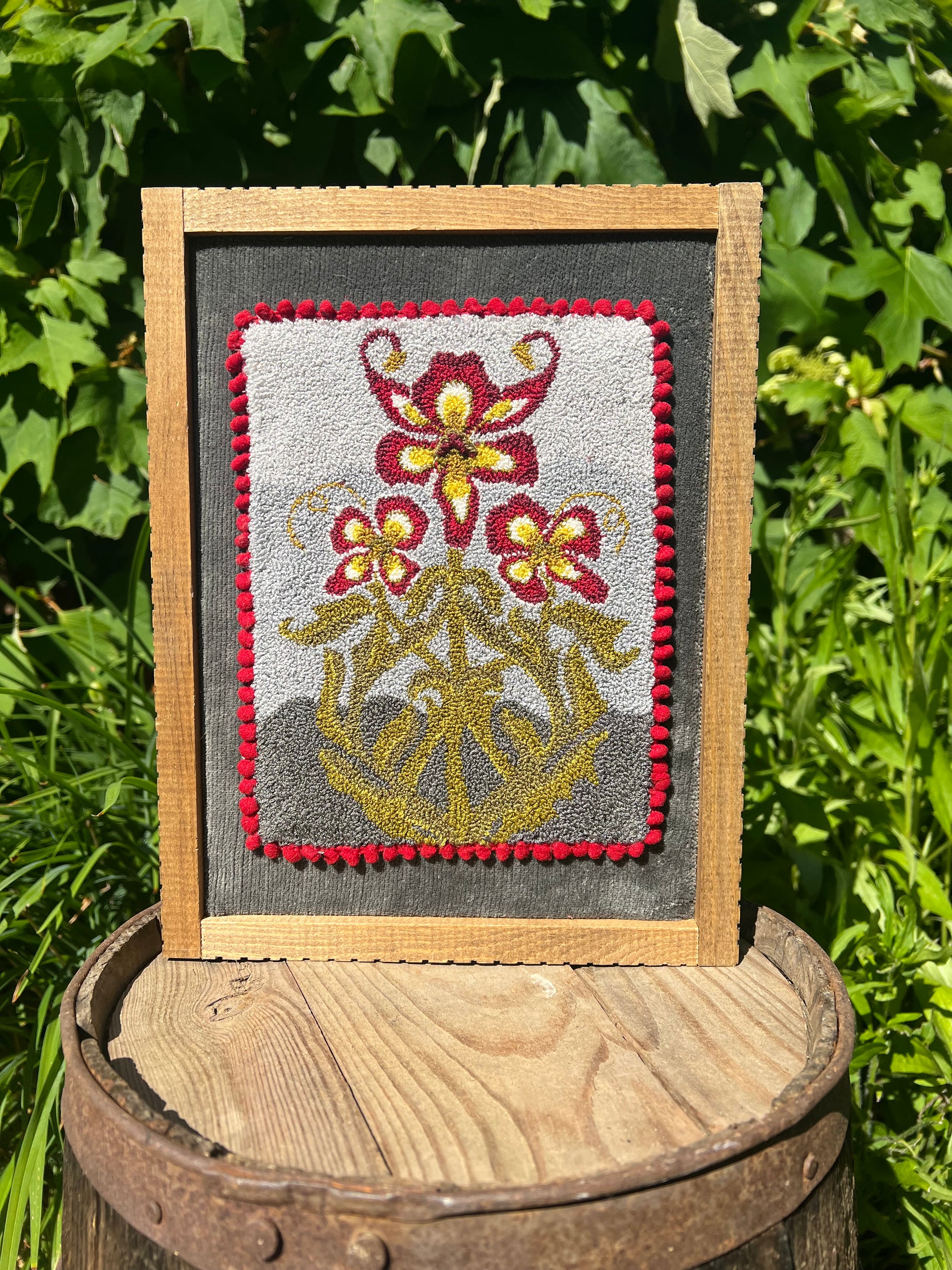 Punch Needle Embroidery Pattern- Ruby by Orphaned Wool, copyright 2024 Kelly Kanyok. This is the Winter design in a four-part series of floral seasonal designs. 