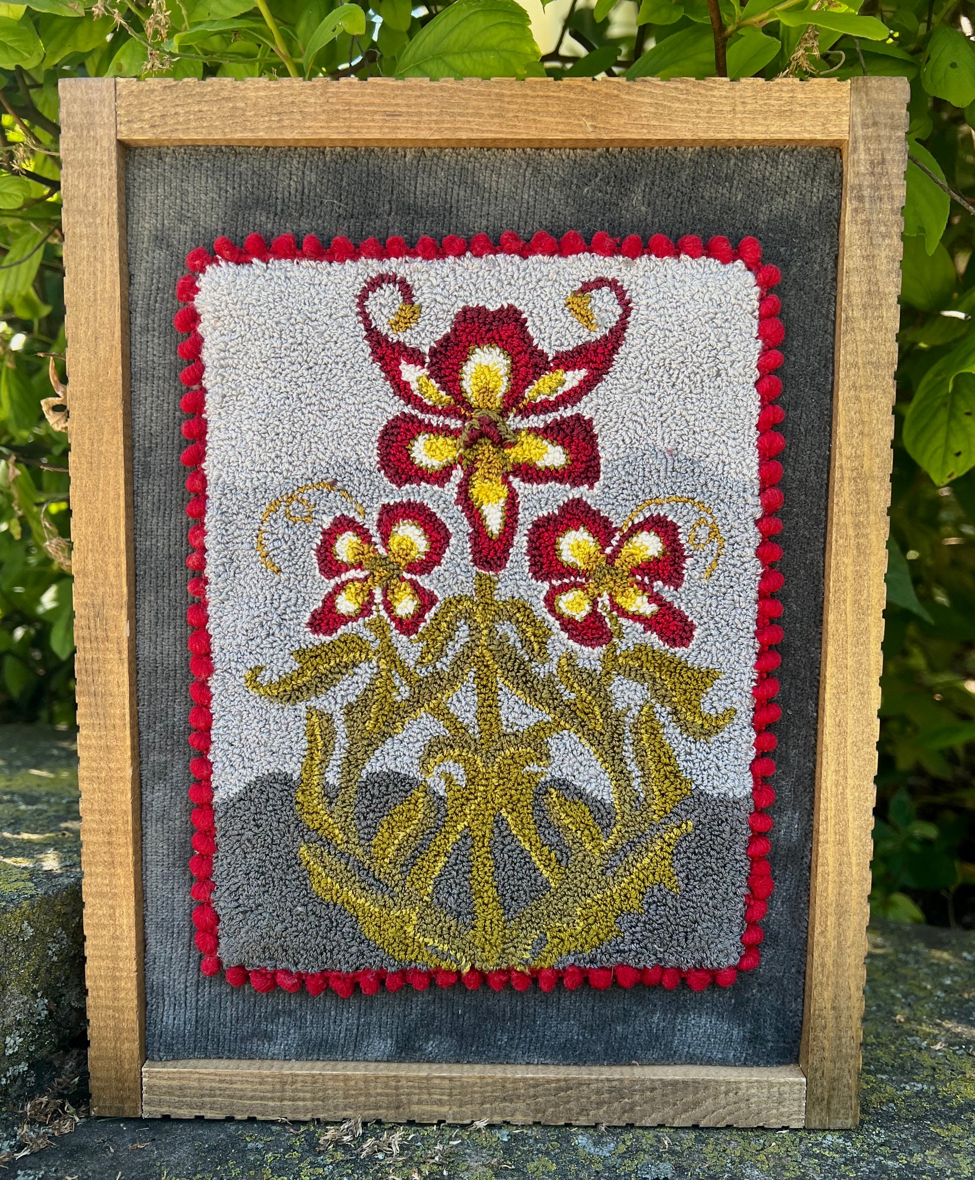 Punch Needle Embroidery Pattern- Ruby by Orphaned Wool, copyright 2024 Kelly Kanyok. This is the Winter design in a four-part series of floral seasonal designs. 