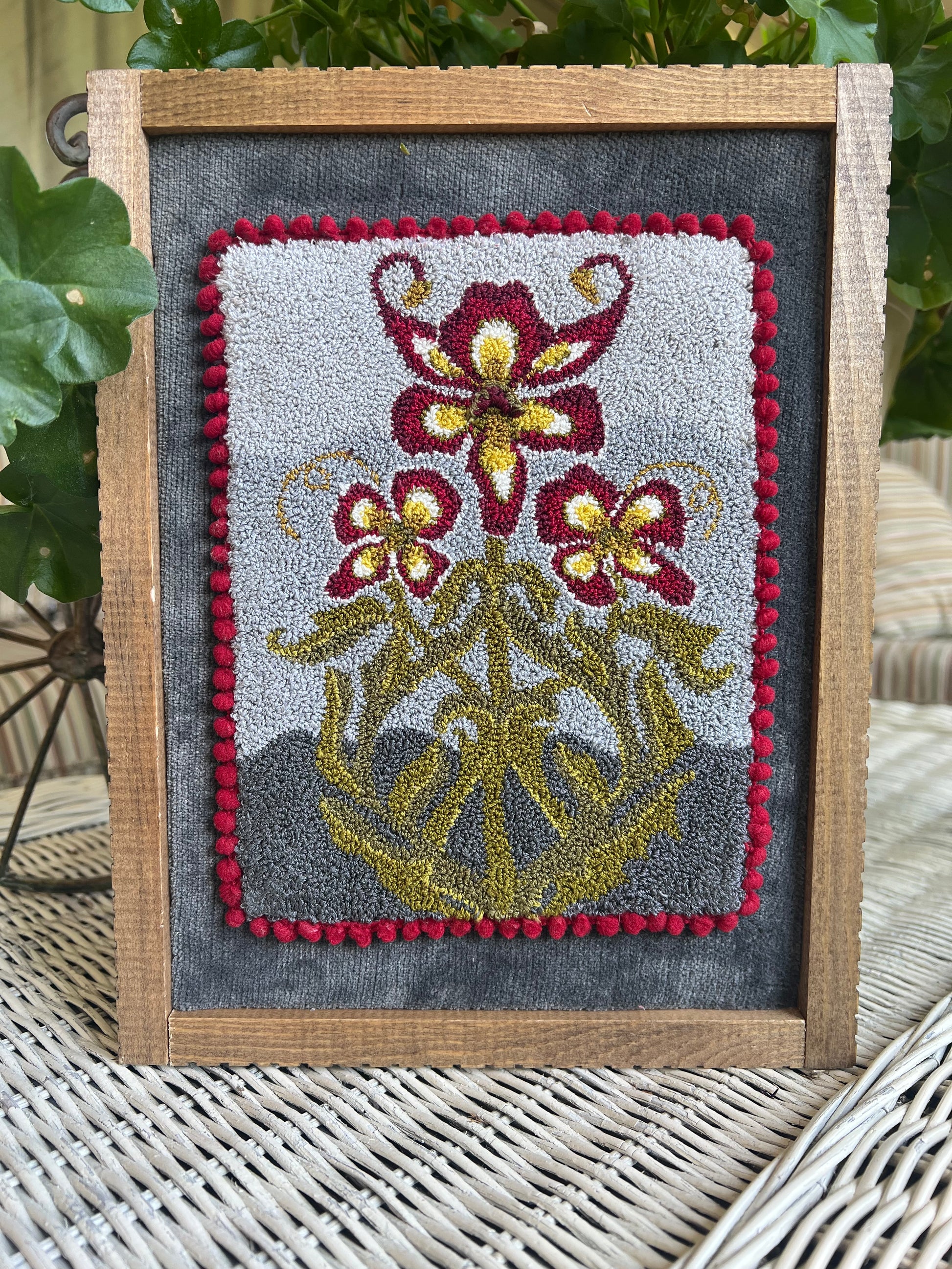 Punch Needle Embroidery Pattern- Ruby by Orphaned Wool, copyright 2024 Kelly Kanyok. This is the Winter design in a four-part series of floral seasonal designs. 