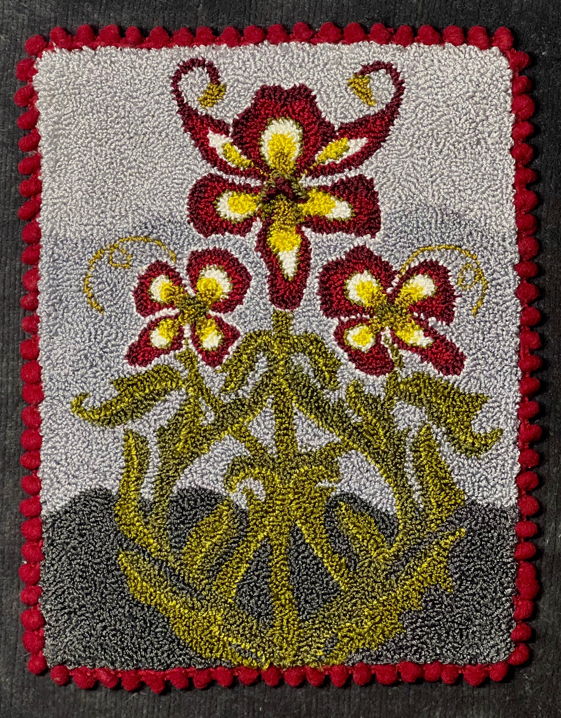 Punch Needle Embroidery Pattern- Ruby by Orphaned Wool, copyright 2024 Kelly Kanyok. This is the Winter design in a four-part series of floral seasonal designs. 