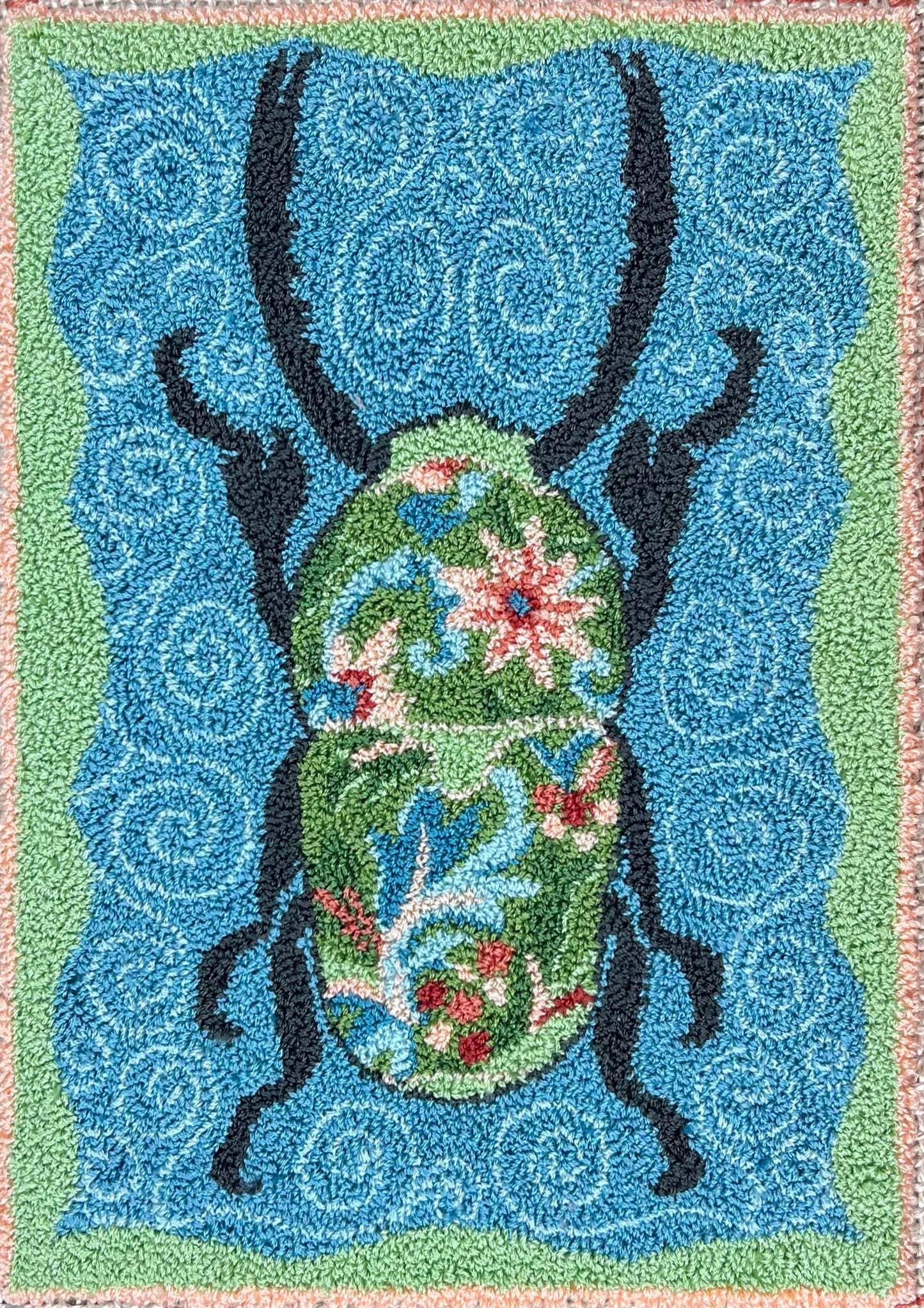 Beetle In Bloom Rug Hooking Pattern - Floral Beetle Design