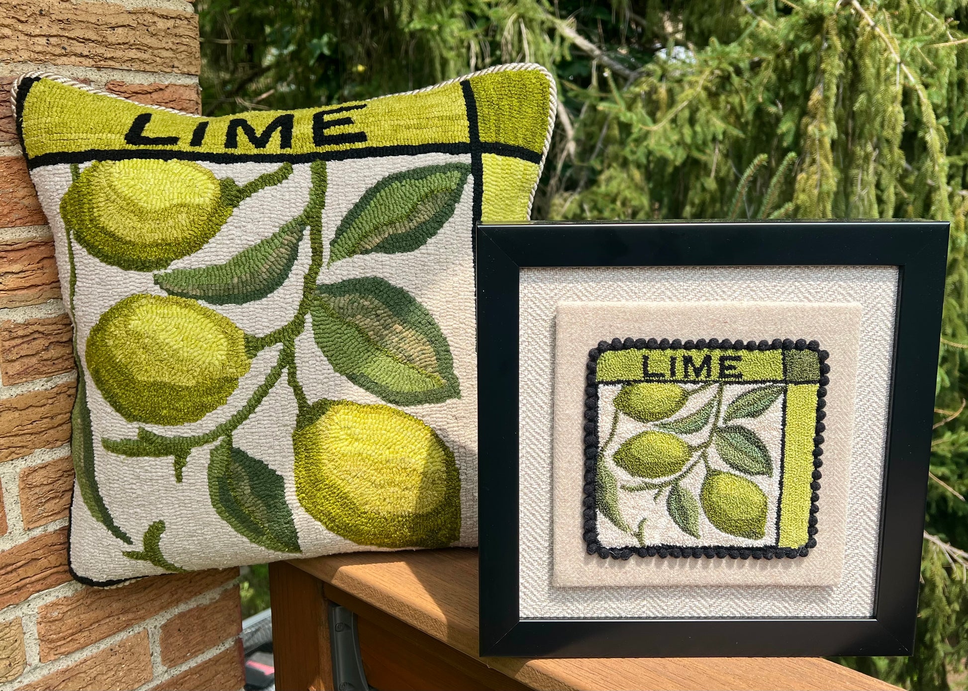Featuring the Lime design rug hooking pattern by Orphaned Wool, copyright Kelly Kanyok 2025.  The Punch Needle version of the lime pattern is available under the punch needle section of Orphaned Wool.