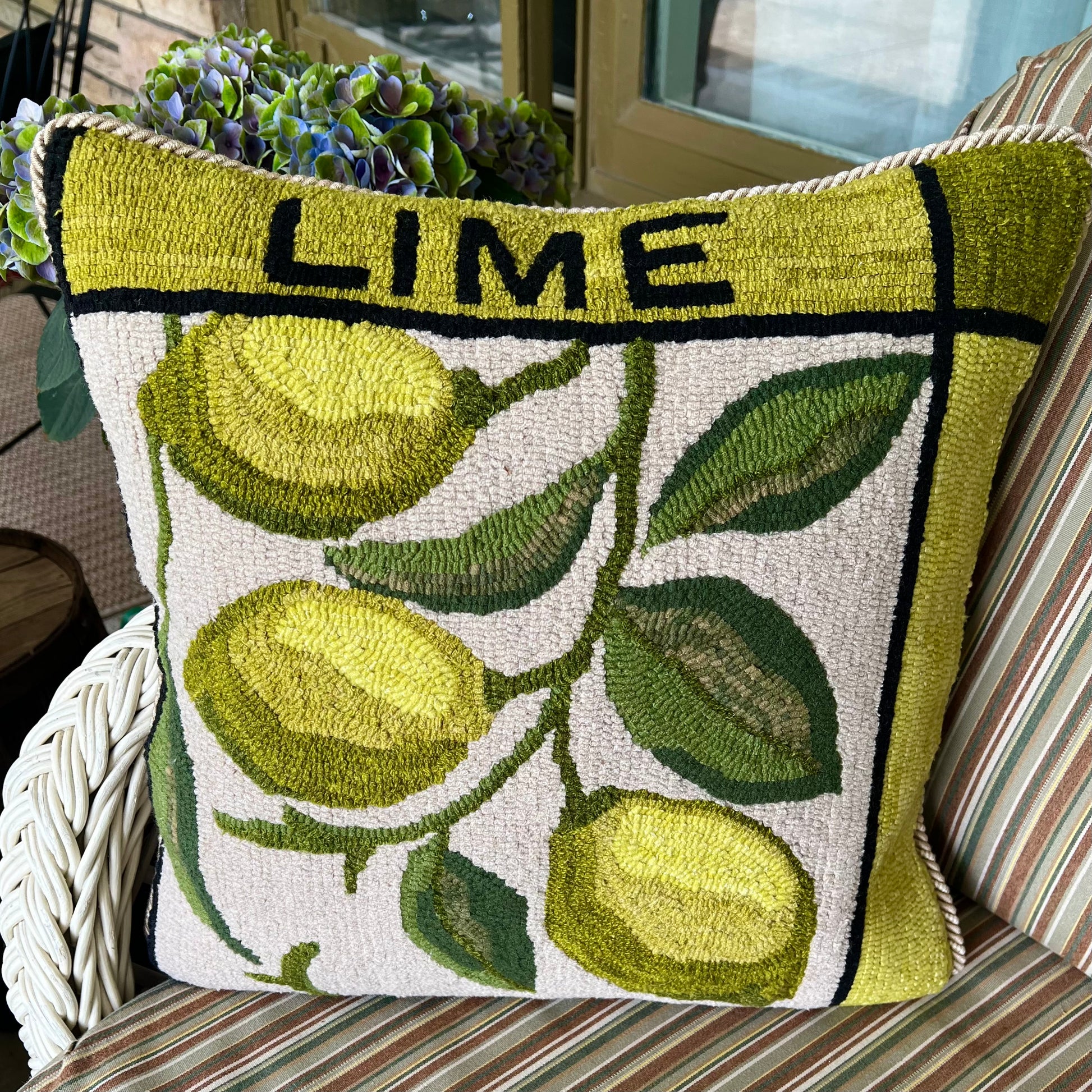 Featuring the Lime design rug hooking pattern by Orphaned Wool, copyright Kelly Kanyok 2025. 