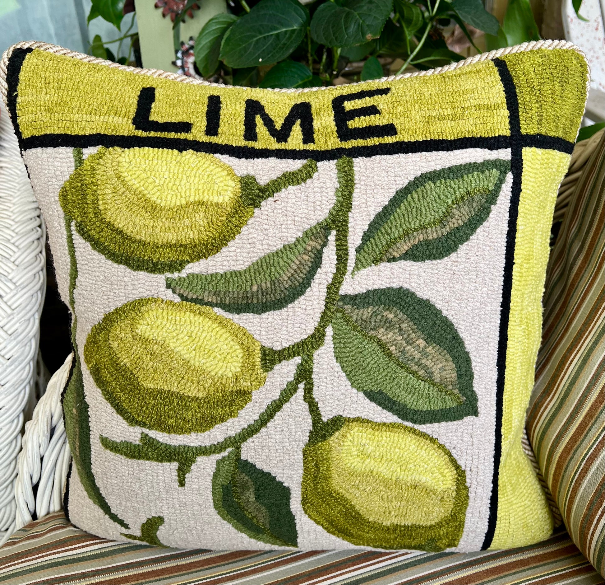Featuring the Lime design rug hooking pattern by Orphaned Wool, copyright Kelly Kanyok 2025. 