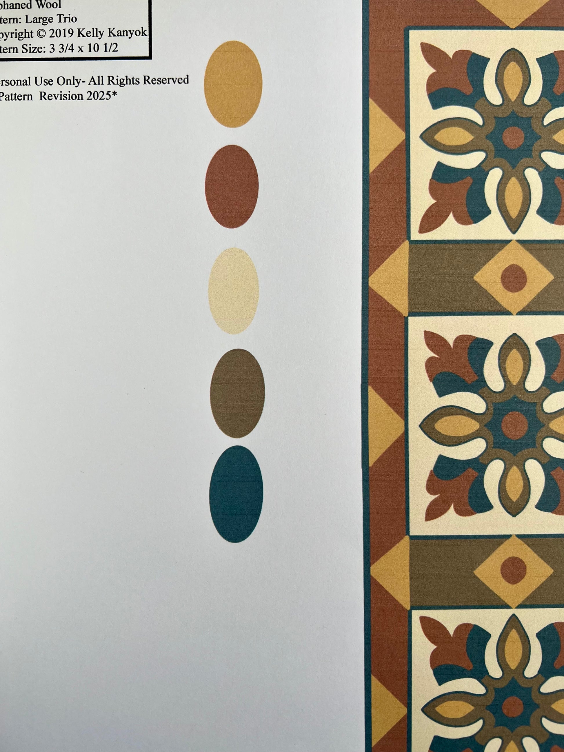 large Trio pattern - color guide -by Orphaned Wool- Rug Hooking Pattern designed for enlargement. Copyright ©2019 Kelly Kanyok