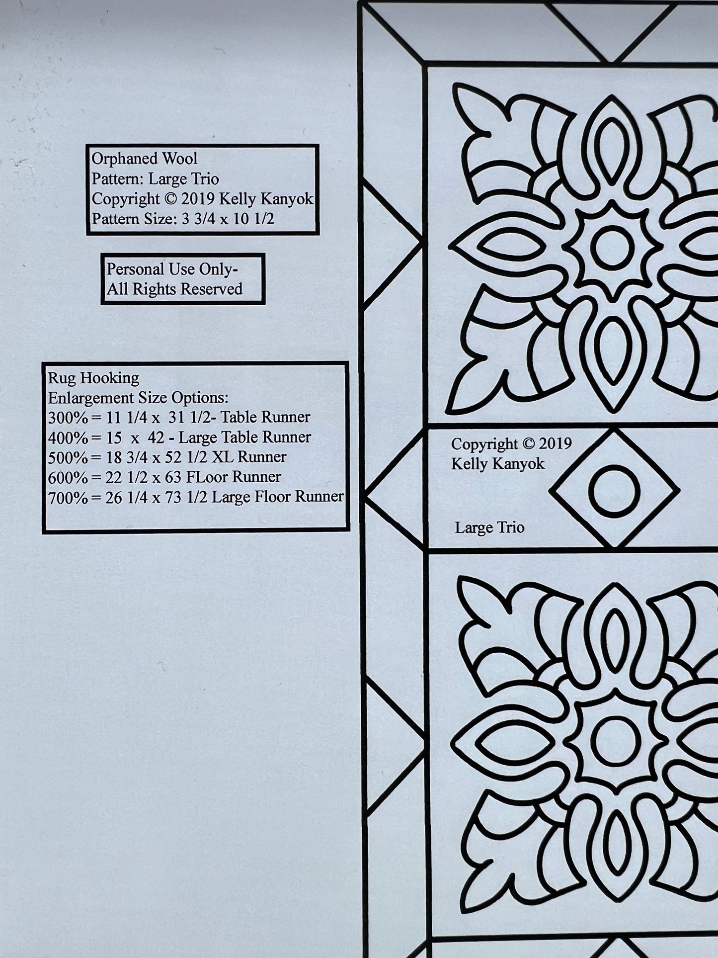 large Trio pattern by Orphaned Wool- Rug Hooking Pattern designed for enlargement. Copyright ©2019 Kelly Kanyok