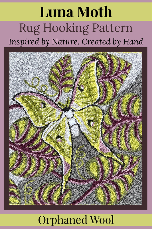  Luna Moth- Linen Rug Hooking Pattern by Orphaned Wool. Copyright © 2023 Kelly Kanyok