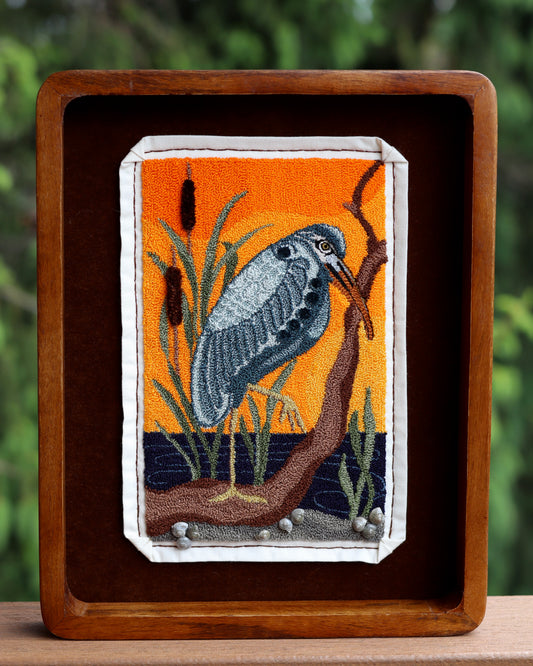 Sunset Heron -coastal bird pattern for fiber artists- design by Kelly Kanyok / Orphaned Wool