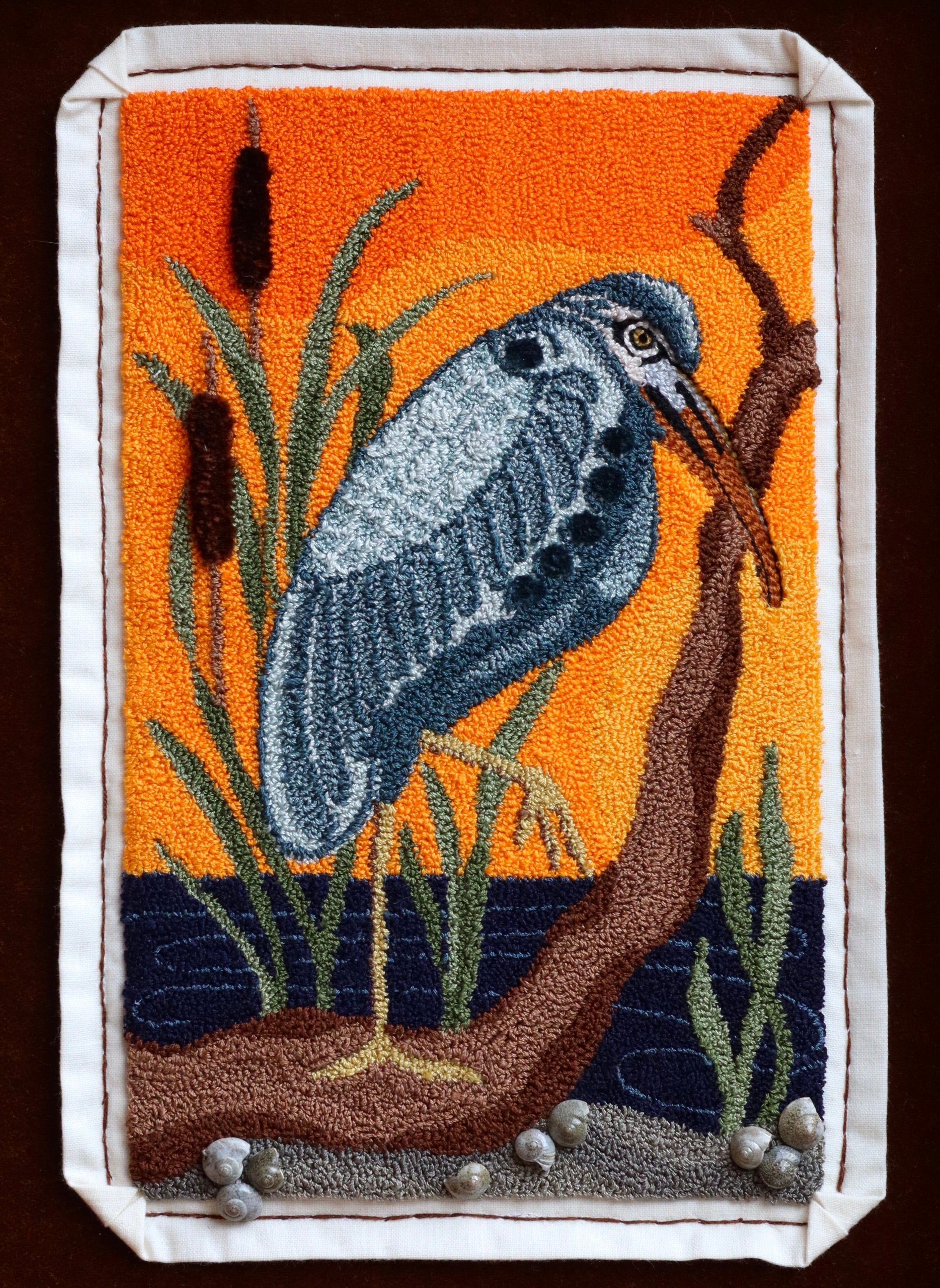 Sunset Heron Punch Needle Pattern - Coastal Bird Design | Orphaned