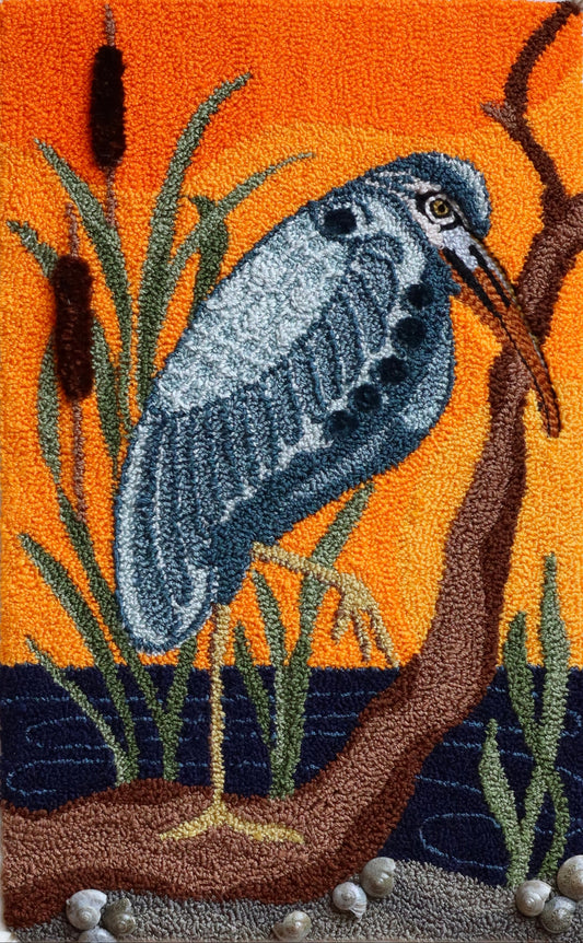 Sunset Heron - a coastal bird design by Orphaned Wool created for fiber artists.