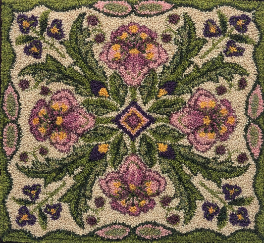 Lovely- Paper  Rug Hooking Pattern is designed to be enlarged, by Orphaned Wool. This pattern is perfect of the Rug Hooking and Rug Punch Needle artist. This Floral Design makes a stunning  Square floor rug, pillow or wall hanging. 
