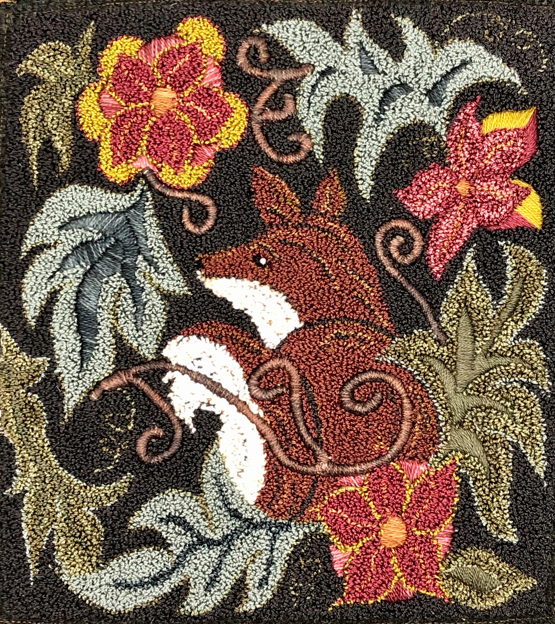 Garden Fox- Rug Hooking Pattern on Linen, Floral and Fox design, by Orphaned Wool