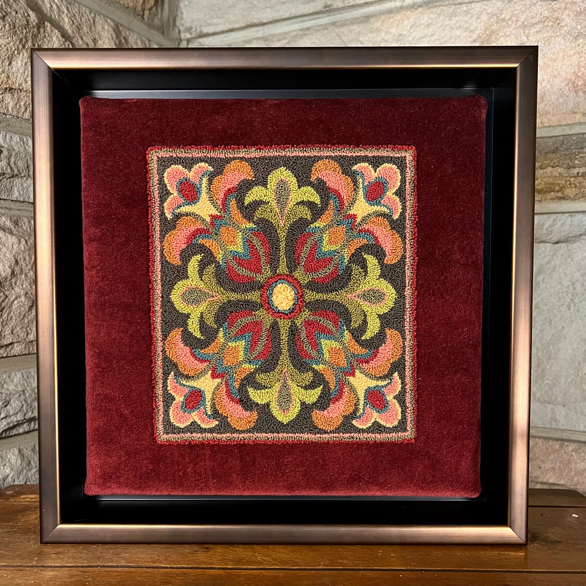  Tuscan Blooms Punch Needle Pattern by Orphaned Wool. This lovely pattern is available as a paper or Cloth Pattern with an option to purchase a custom thread kit, while supplies last. This beautiful flower pattern is Copyrighted 2023 Kelly Kanyok/ Orphaned Wool.