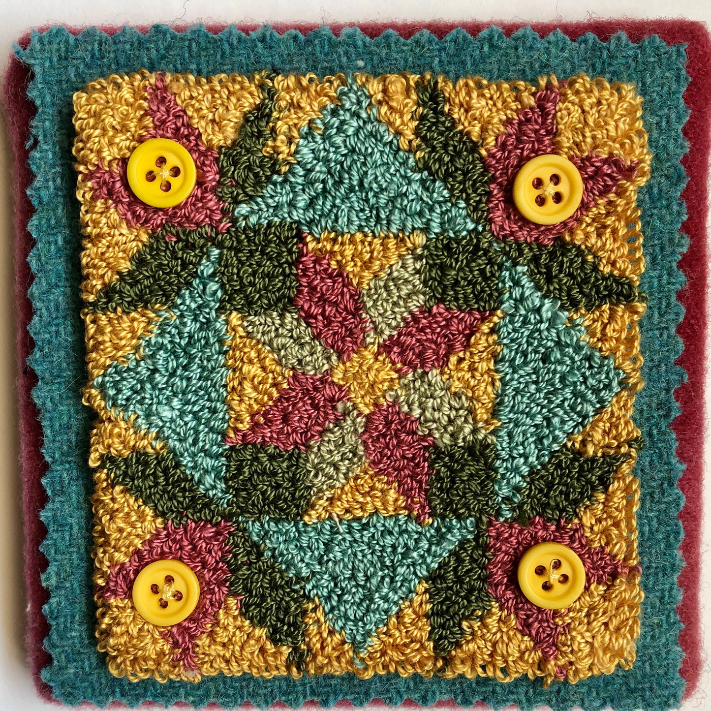 This Mini Flower Punch Needle Pattern includes the paper pattern along with the pattern of weavers cloth fabric, by Orphaned Wool.
