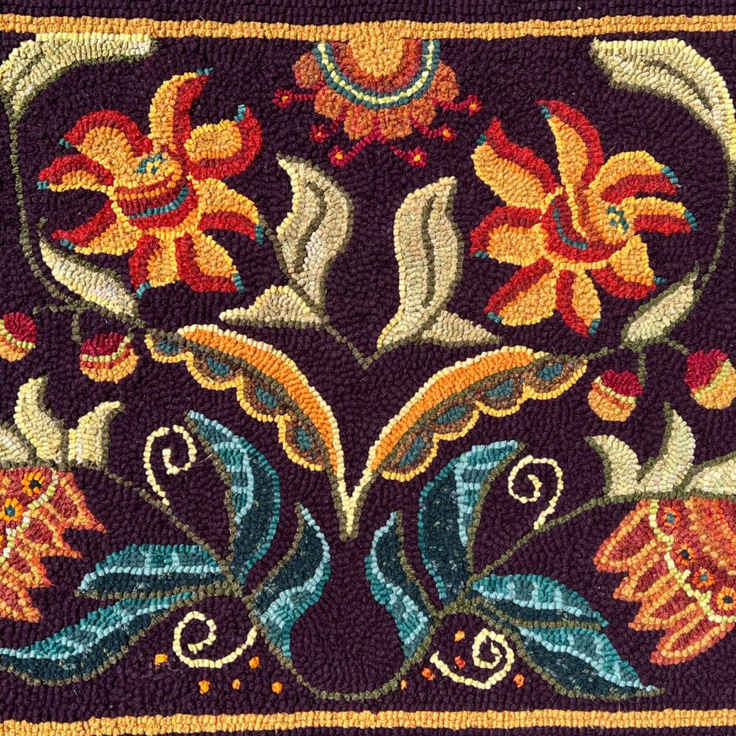 Awakening 1428 -Rug Hooking PDF Digital Download Mirrored Floral Pattern, by Orphaned Wool