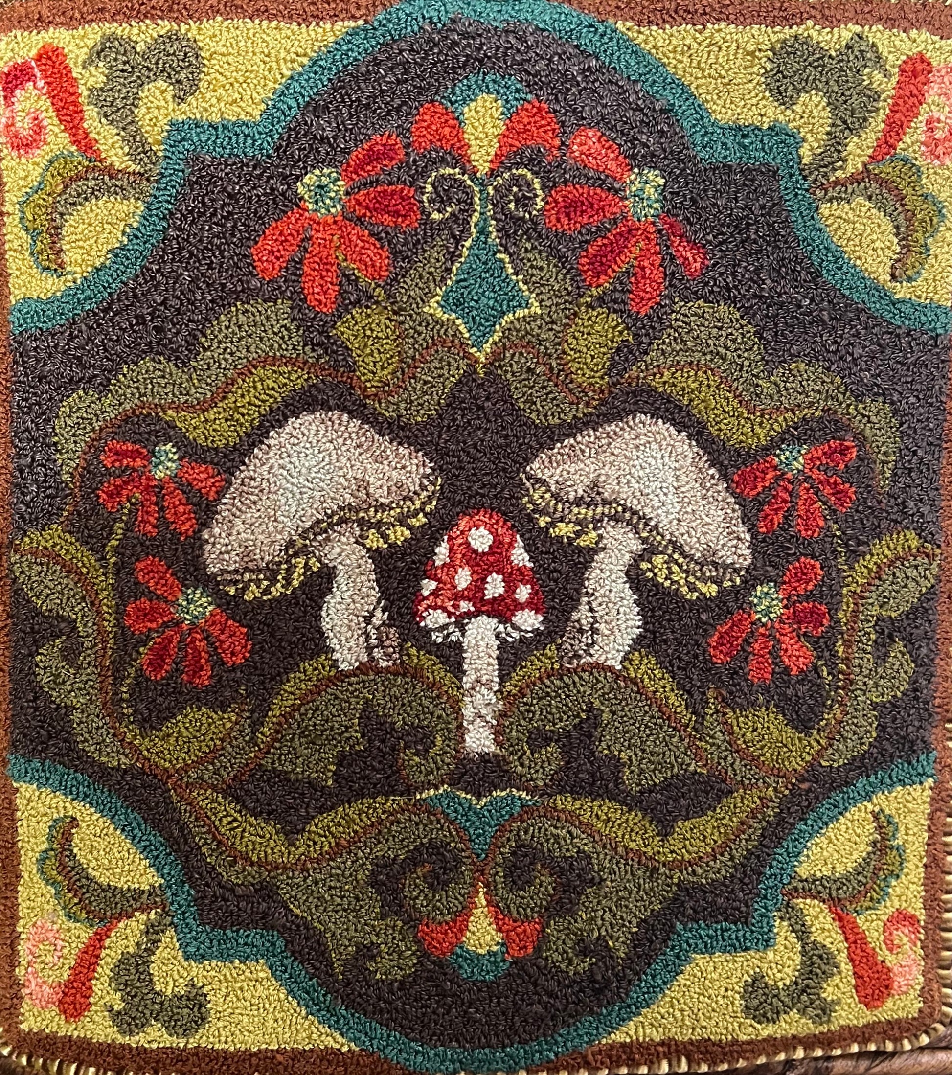 The Fungi Forest PDF Rug Hooking, Rug Punch Needle Pattern by Orphaned Wool. This wonderful woodsy mushroom forest pattern is a 5 page digital download pattern designed to be enlarged to create a larger version of the design used for rug hooking. The Fungi Forest pattern Copyright © 2023 Kelly Kanyok- Orphaned Wool.