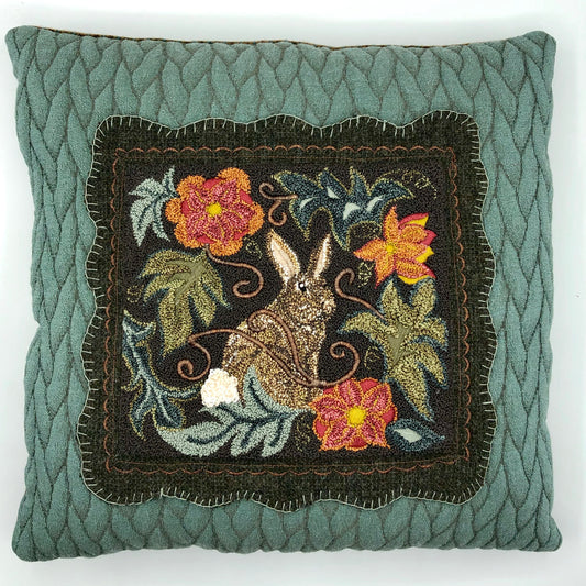 Garden Rabbit Punch Needle PDF Digital Download Pattern, by Orphaned Wool. Can be finished using DMC floss or Valdani Threads. Lovey Bunny Pattern with flowers and Foliage.