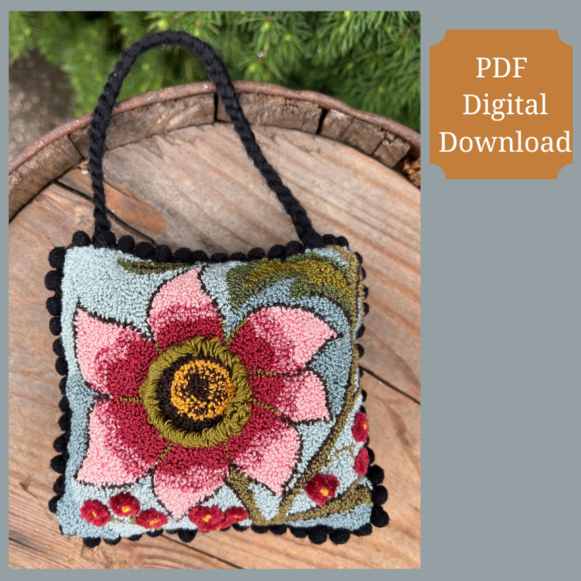 Autumn Sky Mini Punch Needle PDF Digital Download Pattern, Floral Pattern, By Orphaned Wool