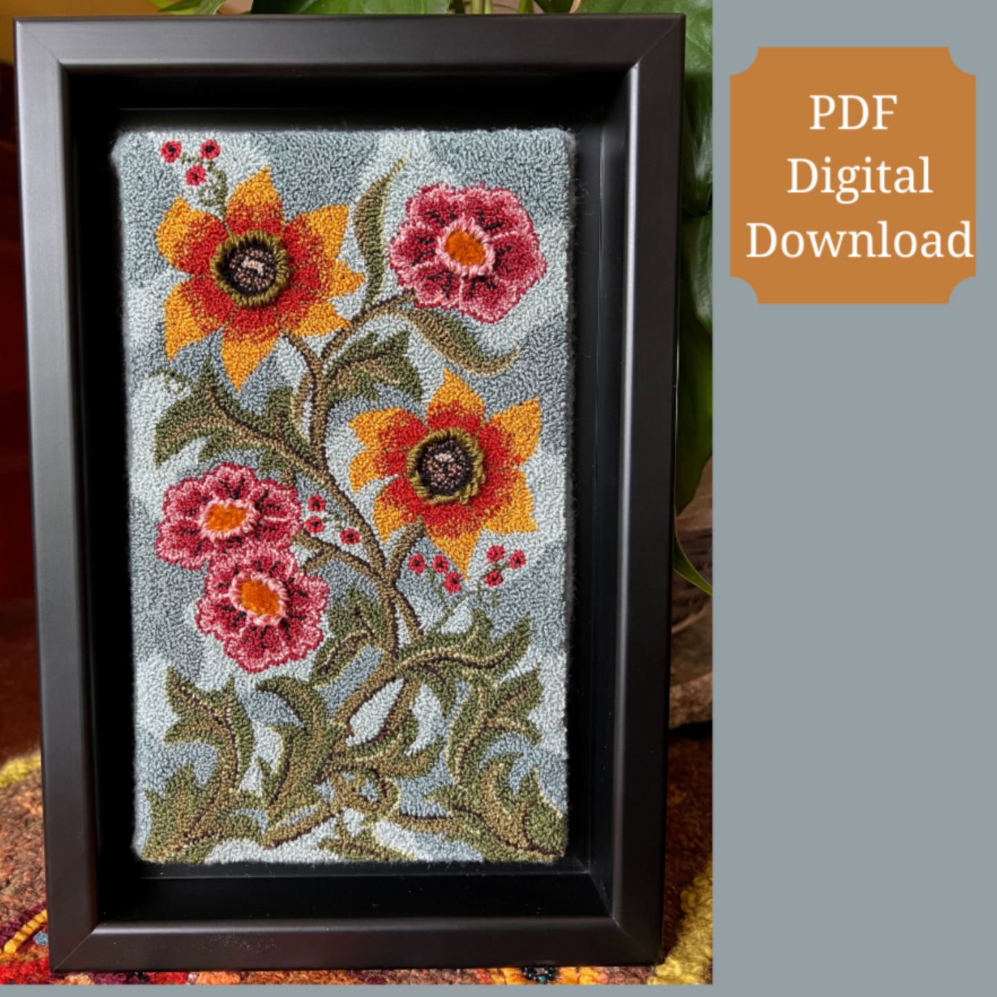 Autumn Sky- Punch Needle PDF Digital Download Pattern, Floral Design By Orphaned Wool