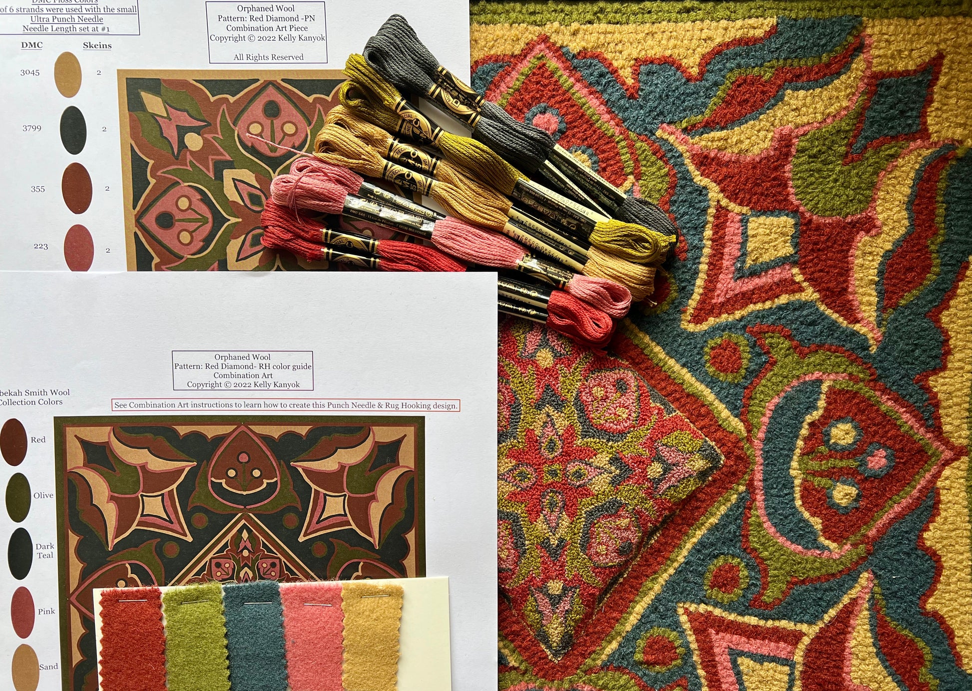 Red Diamond- Rug Hooking and Punch Needle design by Orphaned Wool is a kit designed for the punch needle and rug hooking artist. It is a fantastic kit that gives you all the information needed to create this very unique type of design.