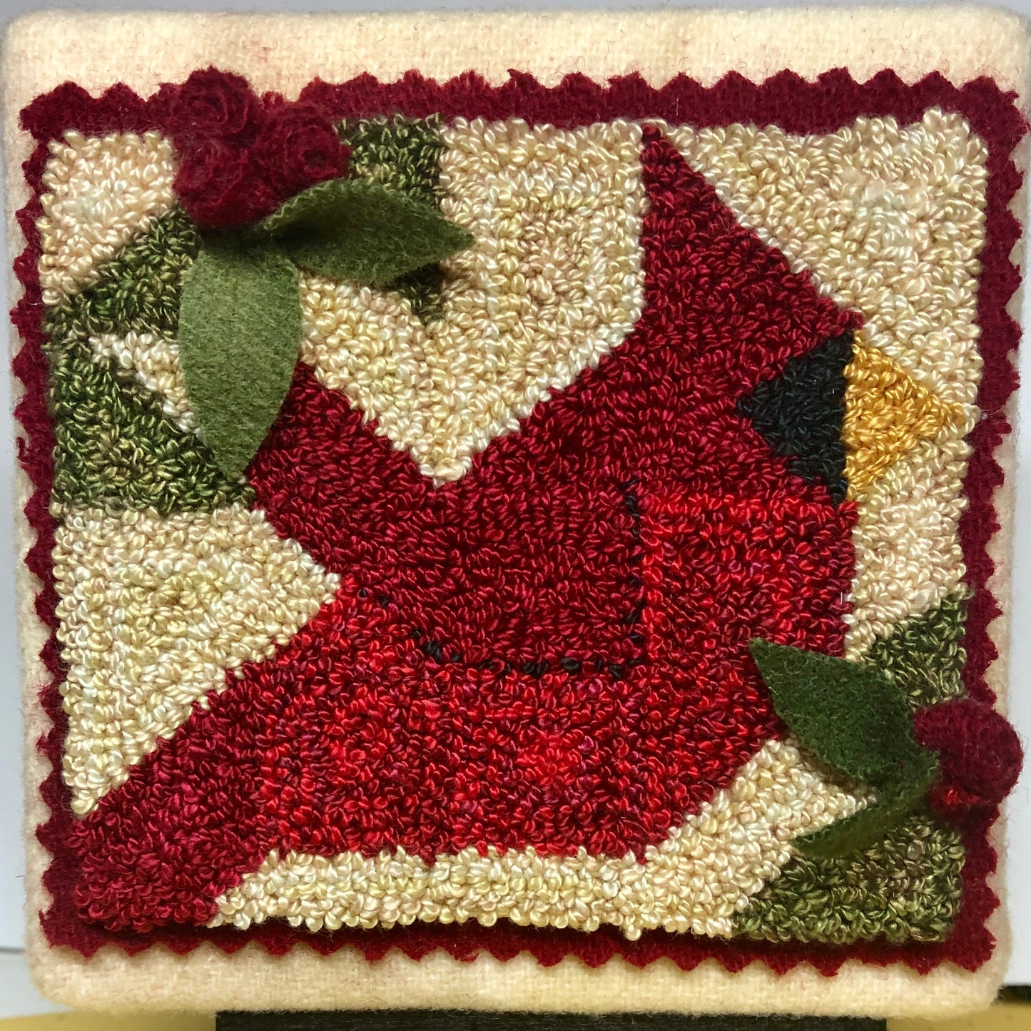 Mini Carinal Punch Needle Pattern by Orphaned Wool. This design has two different options, the complete kit with everything you need to complete this design or the Mini kit with the pattern on weavers cloth and paper pattern with instructions .