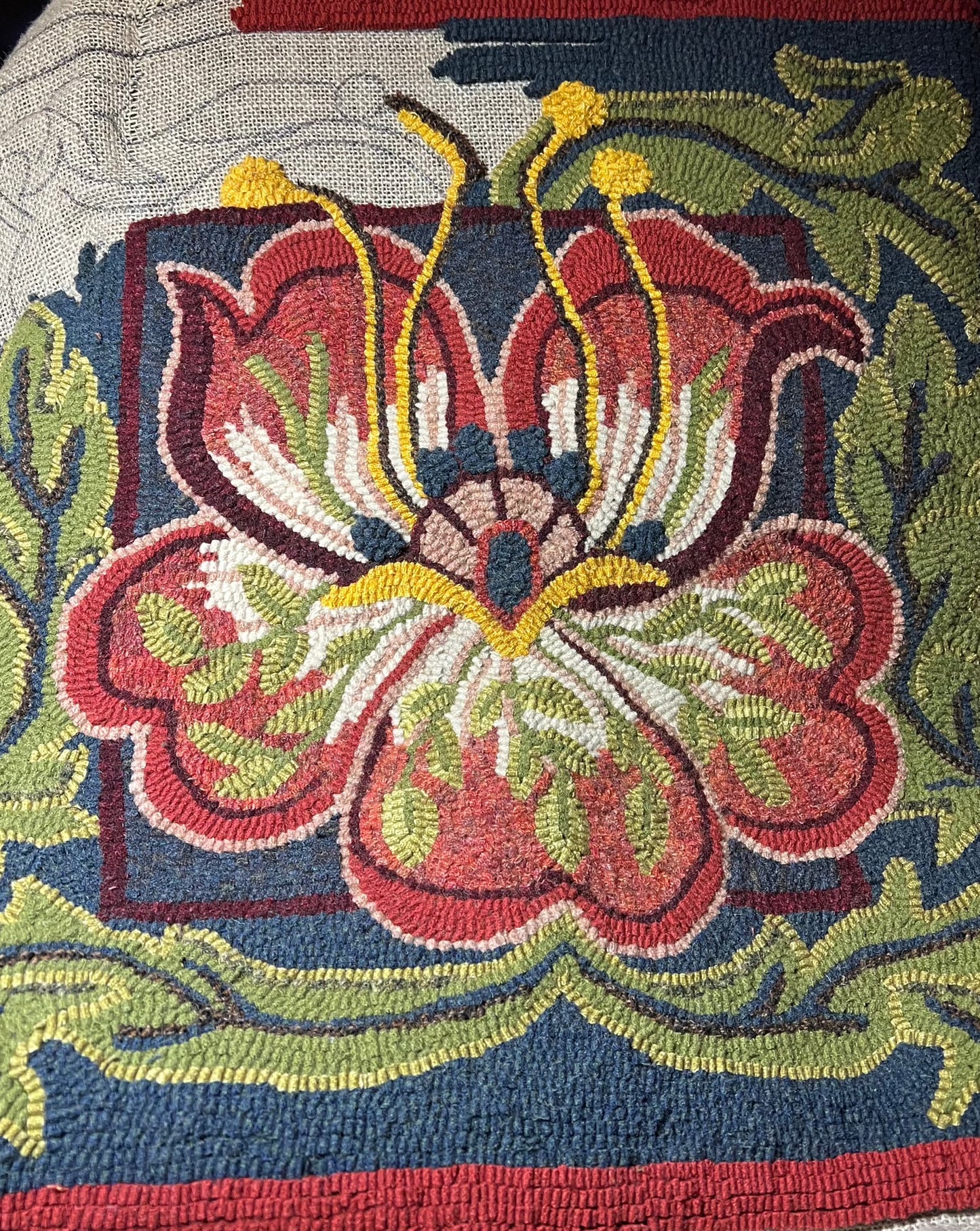 Arise-Rug Hooking Pattern on Linen, Floral Pattern, By Orphaned Wool
