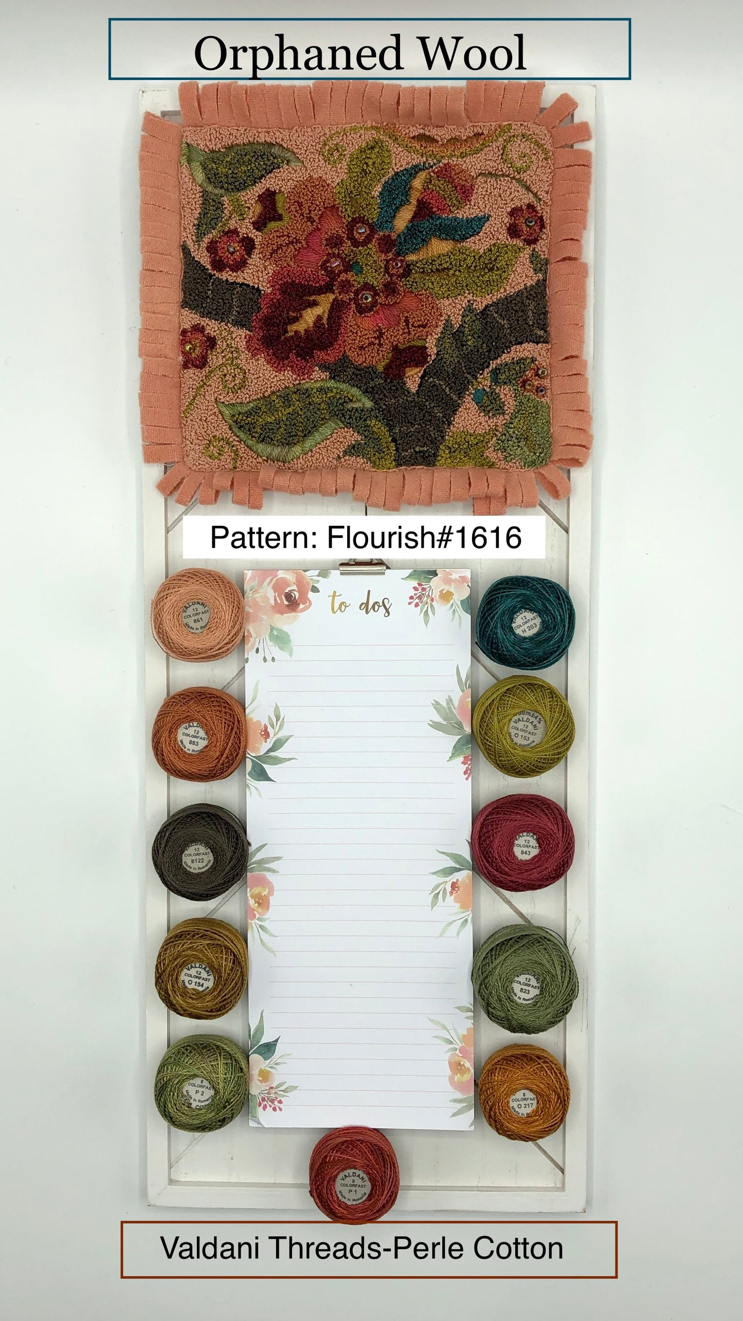 Flourish 1616- Punch Needle Pattern, Paper and Cloth Patterns with optional embroidery technique , floral design, by Orphaned Wool