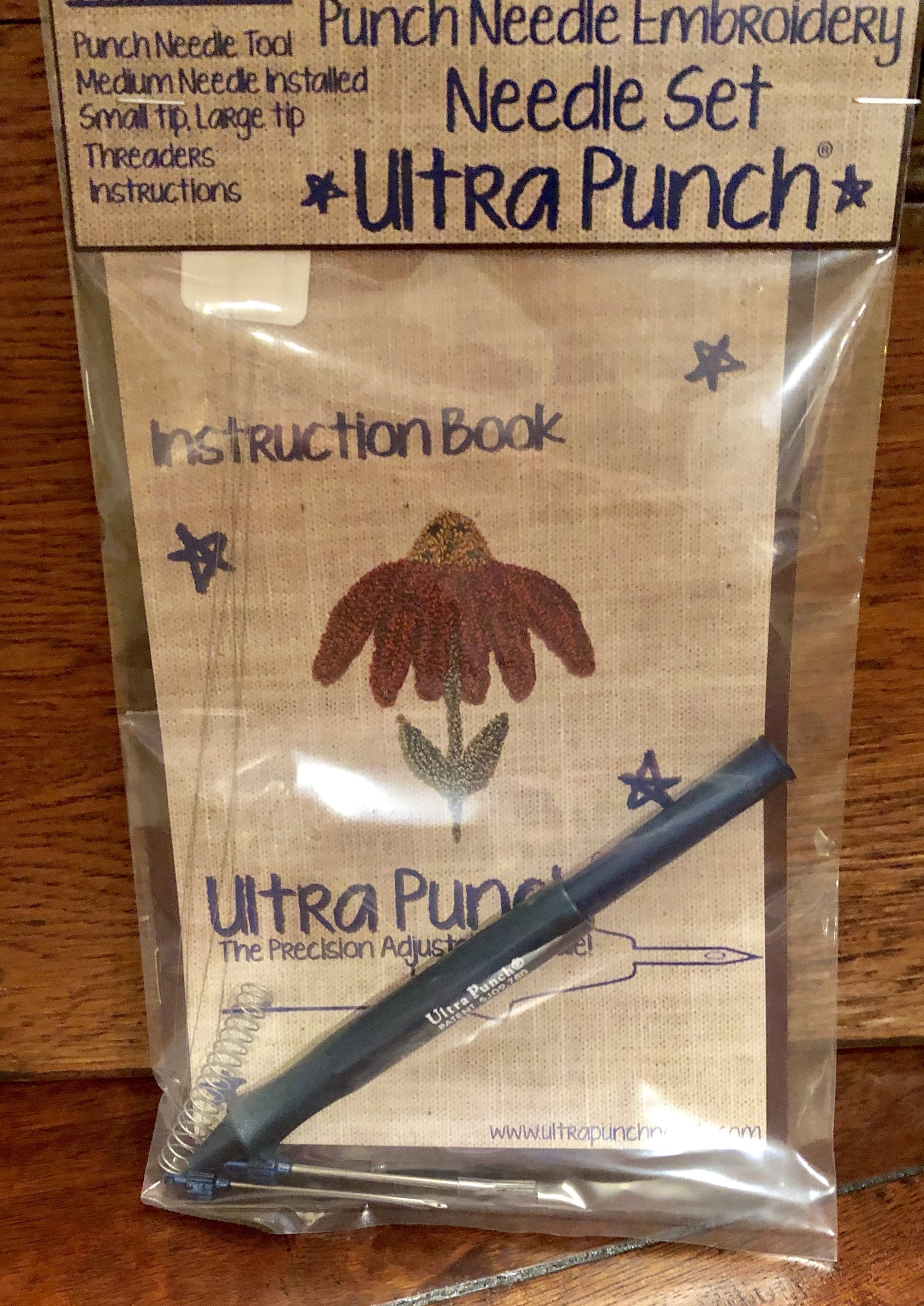 Ultra Punch Needle Set- Includes one Tool and three different size needles, two threaders, and how to use instructions. Available at Orphaned Wool