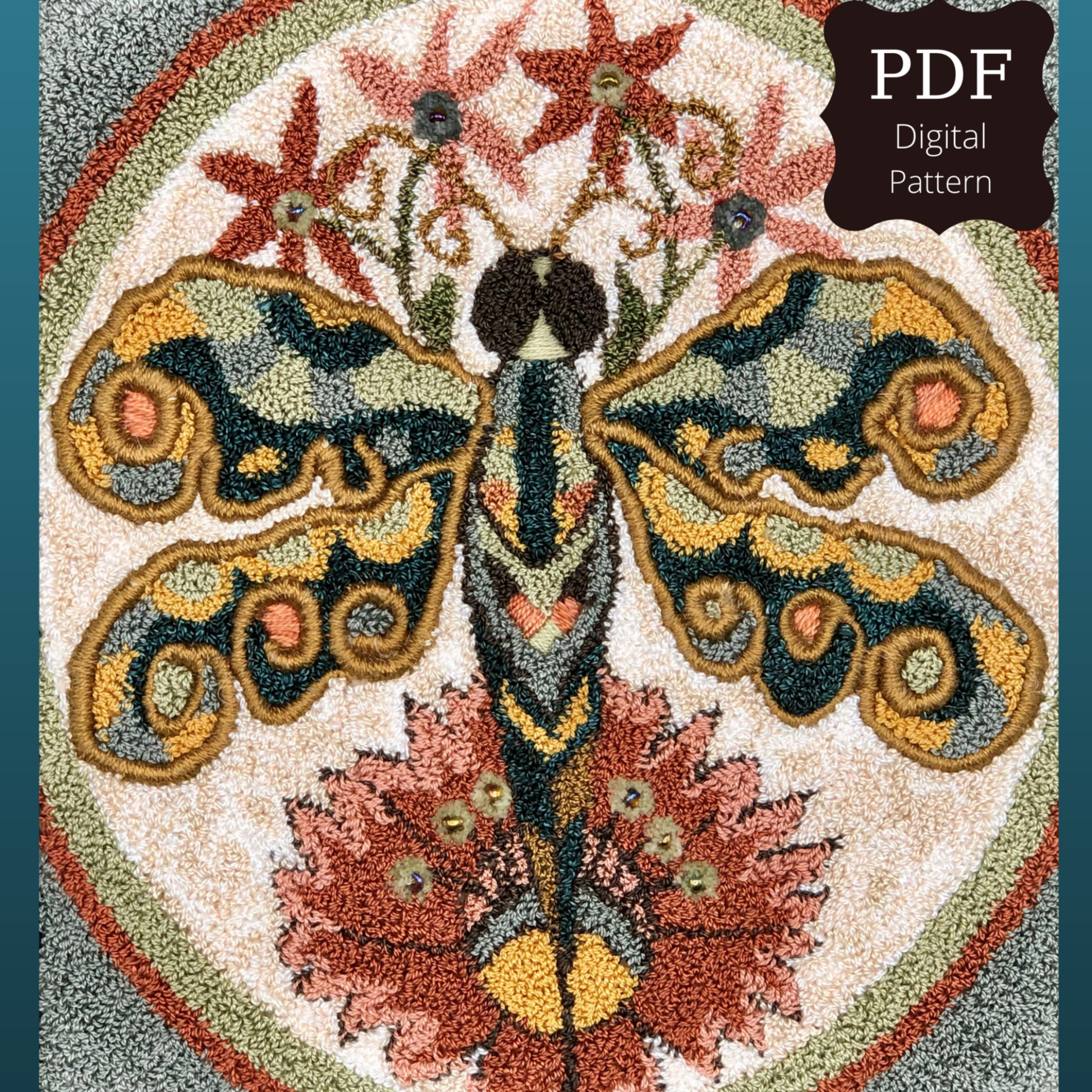 Dragonfly- Punch Needle PDF Digital Download Pattern, By Orphaned Wool