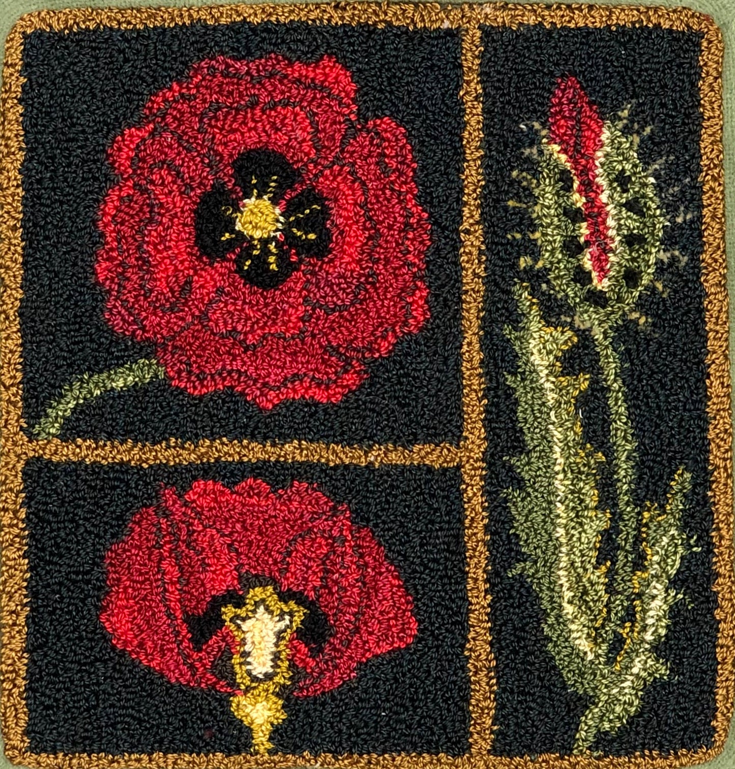 Poppy- Punch Needle Pattern by Orphaned Wool. Pattern is available as a paper pattern or pattern on weaver's cloth fabric. This design also has a companion design (Marigold-sold separately ).