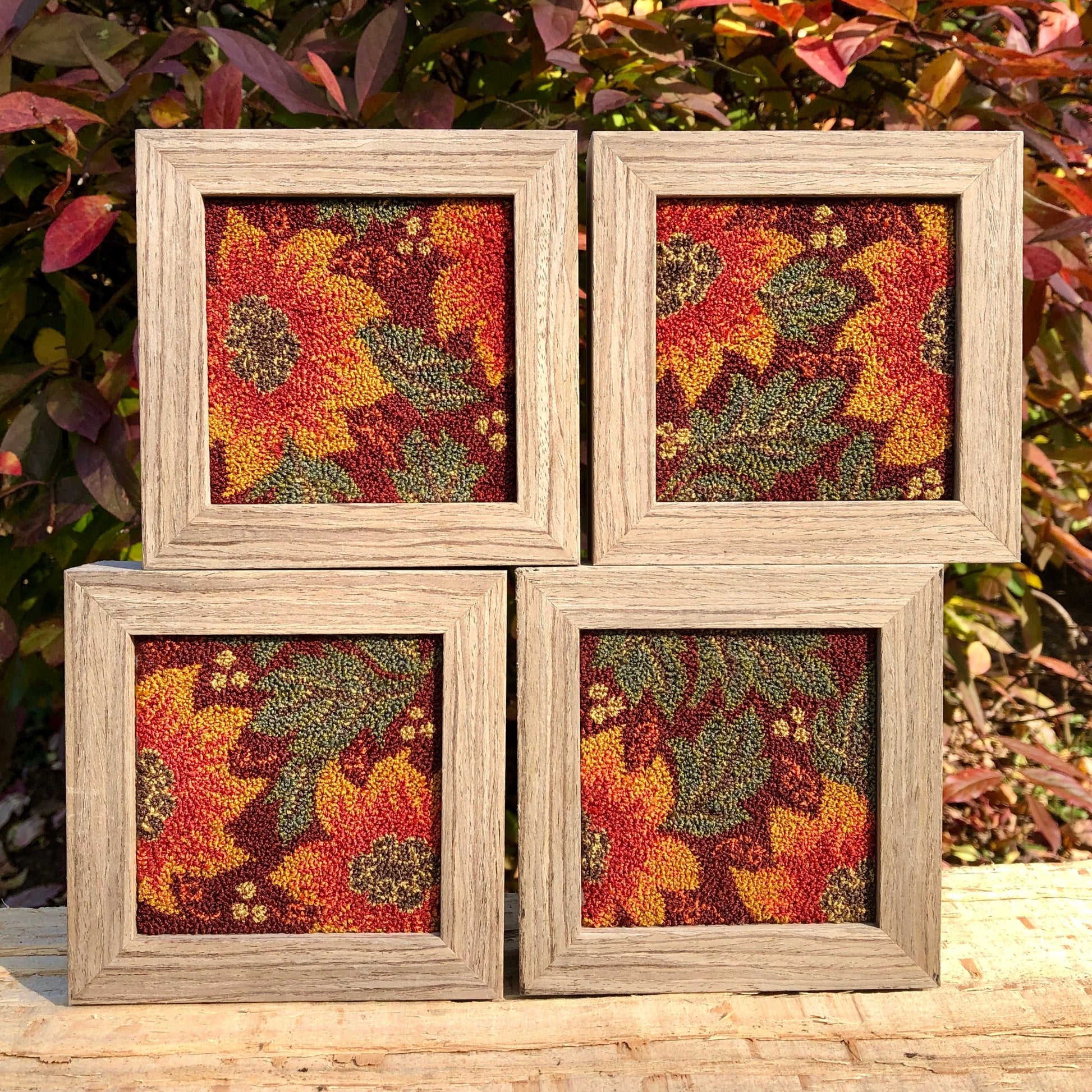Autumn Glow- Set of 4 Punch Needle Patterns, By Orphaned Wool, Available as a Paper Pattern and Pattern on Weaver's Cloth