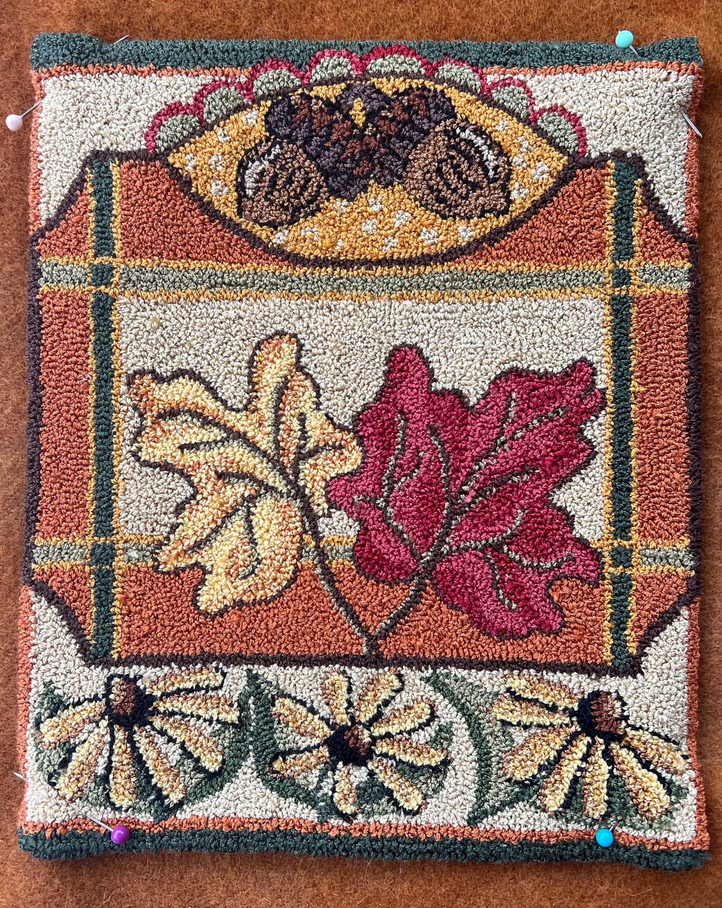 Autumn Leaves Punch Needle Pattern by Orphaned Wool. This is the third pattern in the series of four seasonal patterns. Choose a Paper or Cloth Pattern, both include a full-color thread placement guide for easy visual reference to the pattern colors. Copyright 2022 Kelly Kanyok / Orphaned Wool