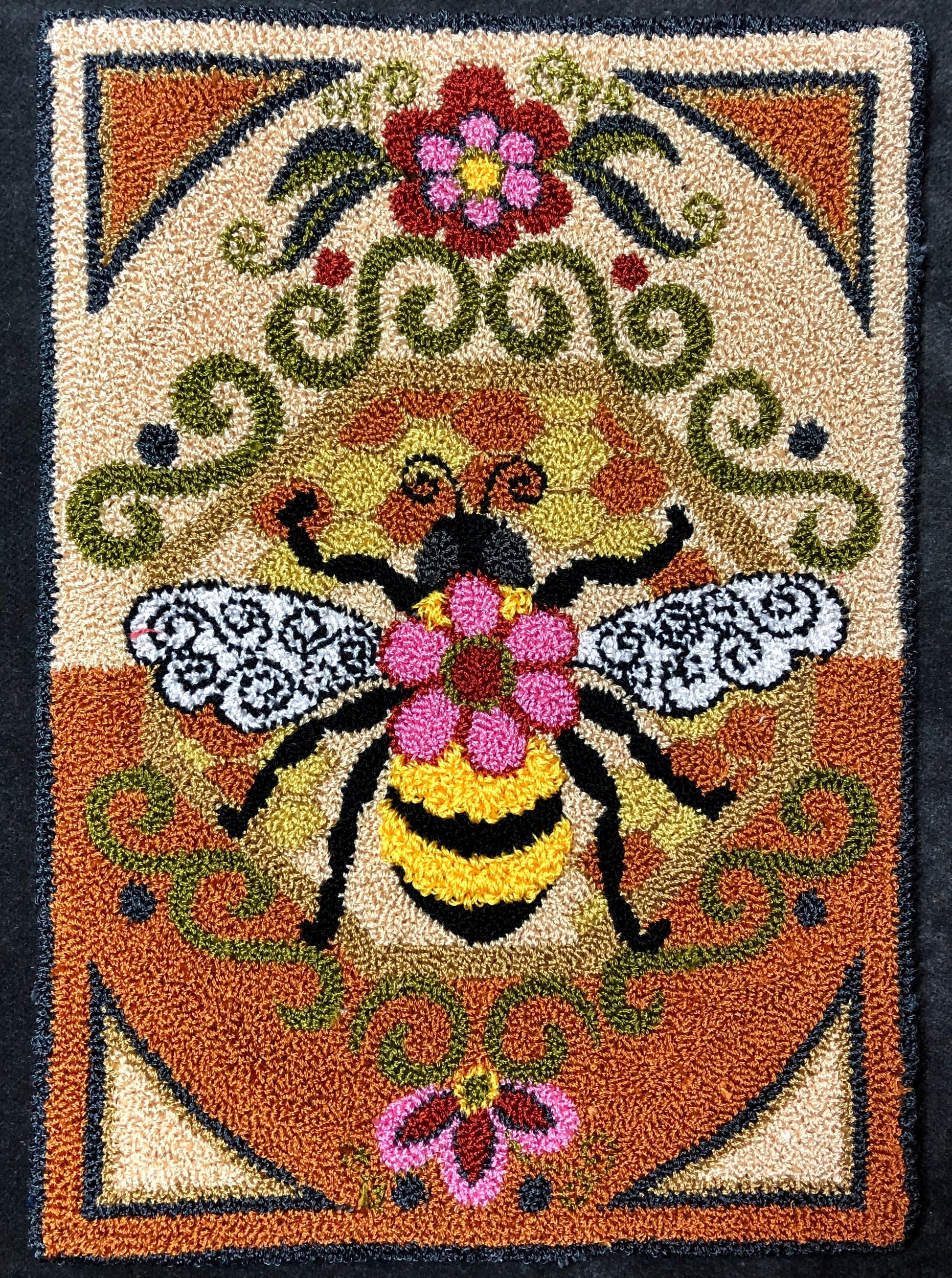 Bumblebee I- Punch Needle Pattern, Paper and Cloth Patterns, custom DMC and Valdani Thread Kit