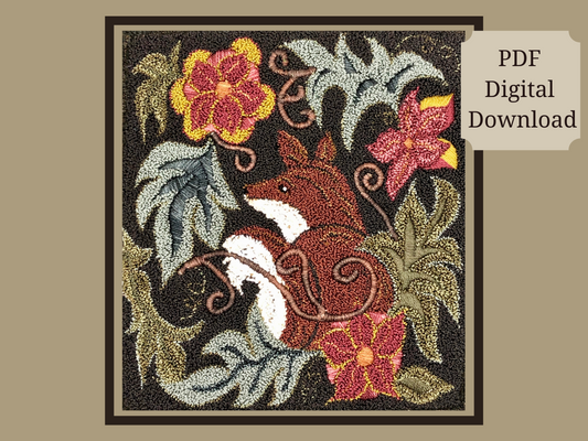 Garden Fox- Rug Hooking PDF Digital Download Pattern, floral and fox design, by Orphaned Wool