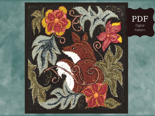 Garden Fox- Punch Needle PDF Digital Download Punch Needle Pattern, floral and fox design, by Orphaned Wool