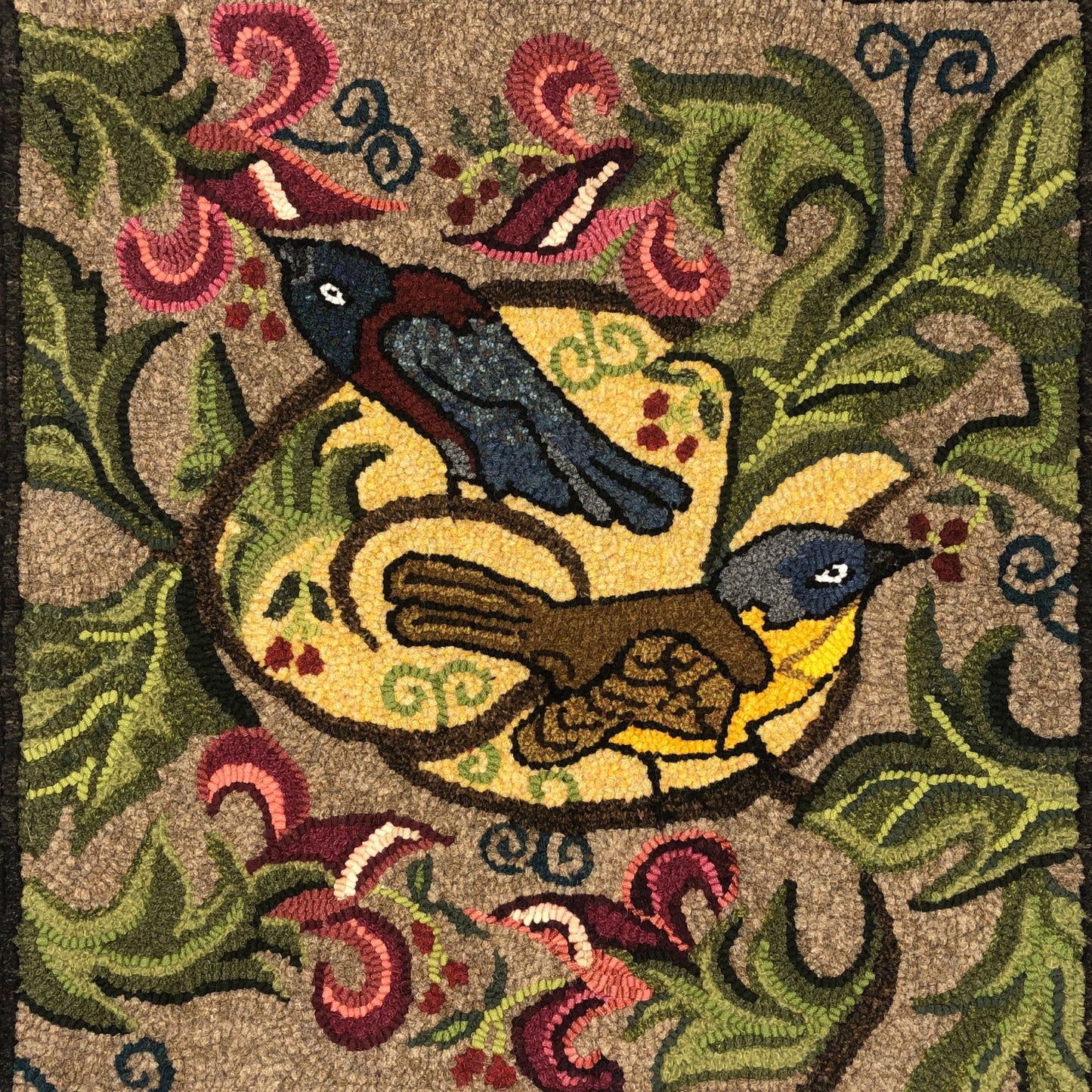 Berry Birds- Rug Hooking PDF Digital Download Pattern, by Orphaned Wool