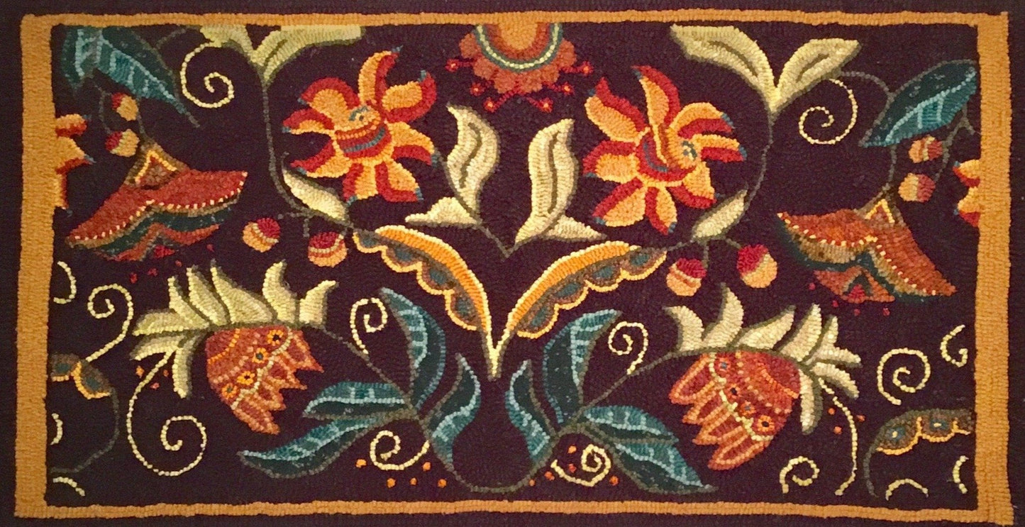 Awakening 1428 -Paper Rug Hooking Pattern, By Orphaned Wool. Mirrored floral pattern