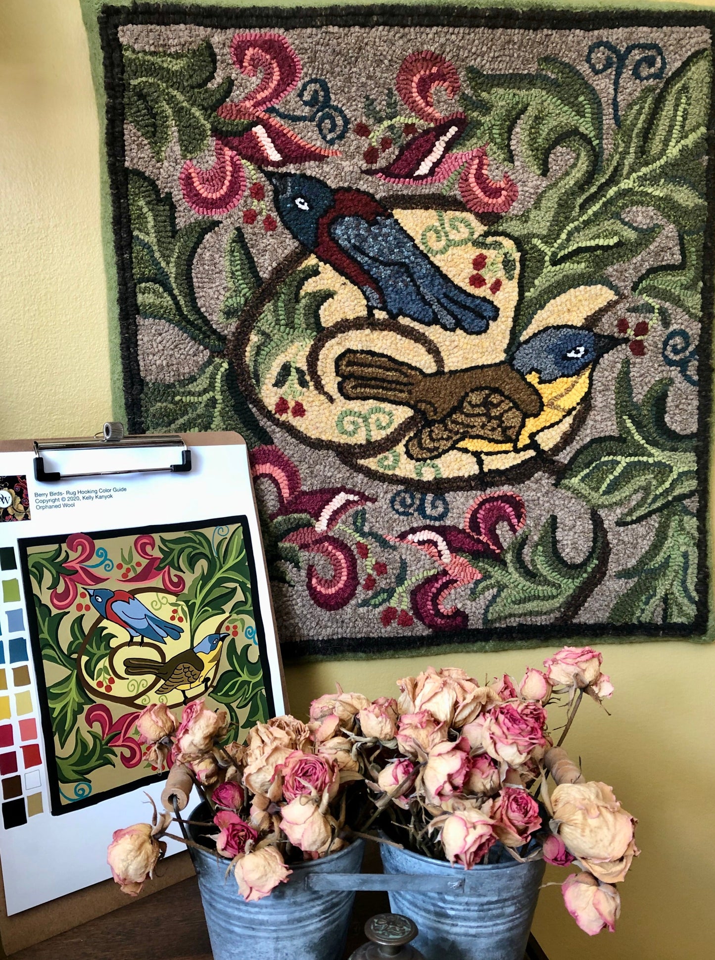 Berry Birds- Rug Hooking PDF Digital Download Pattern, by Orphaned Wool