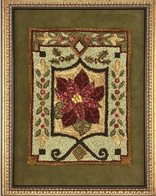 Holiday Views Punch Needle Pattern by Orphaned Wool. This design is available as a paper pattern and a pattern on weavers cloth. This is the perfect poinsettia holiday pattern. Finished using Valdani Threads but can also be completed using DMC Floss.