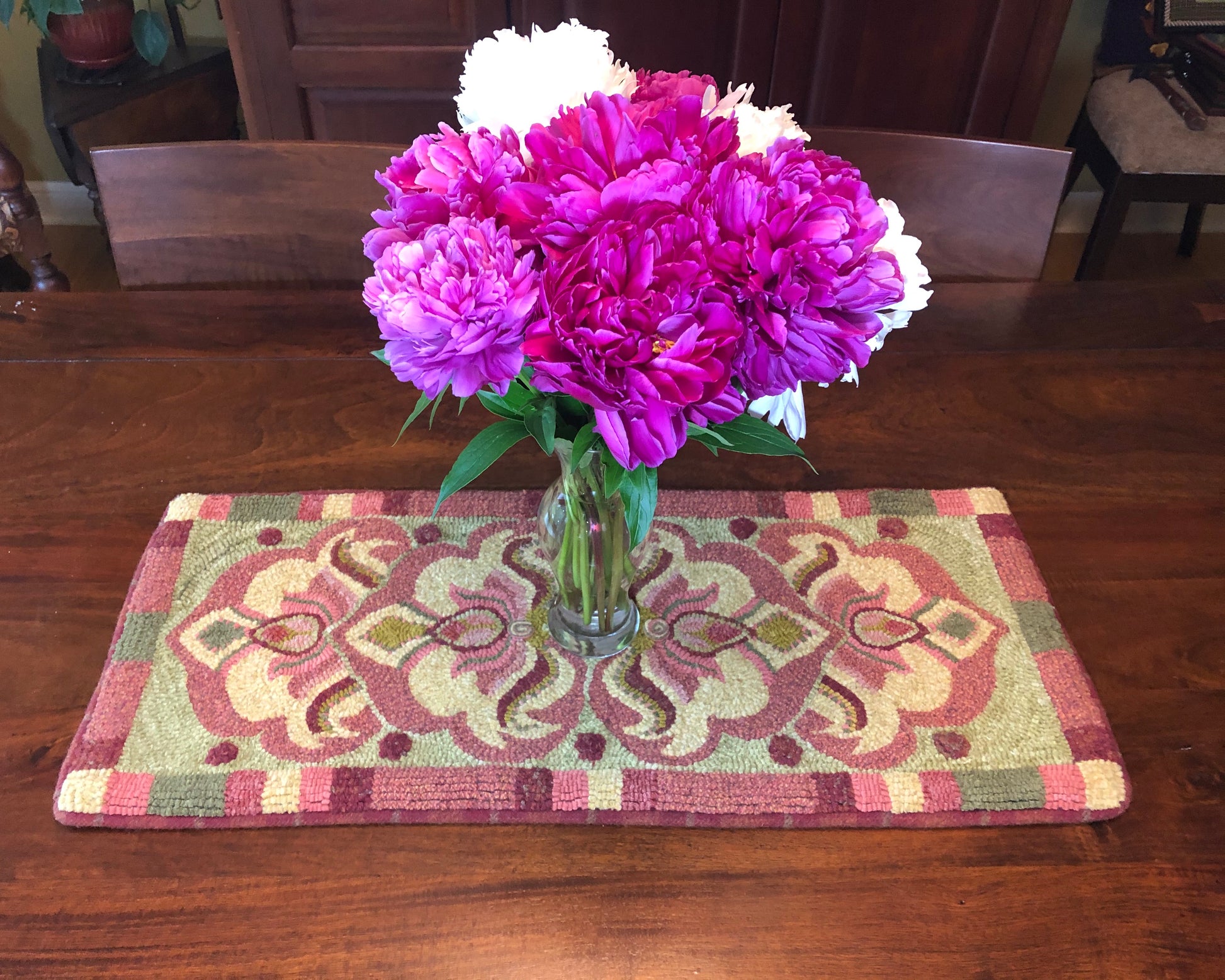 Reflecting- Rug Hooking or Rug Punch Needle Pattern on Linen by Orphaned Wool. This lovely pattern is Hand-drawn on natural linen and makes a wonderful tabletop runner. Comes with two color guides (Summer & Winter)