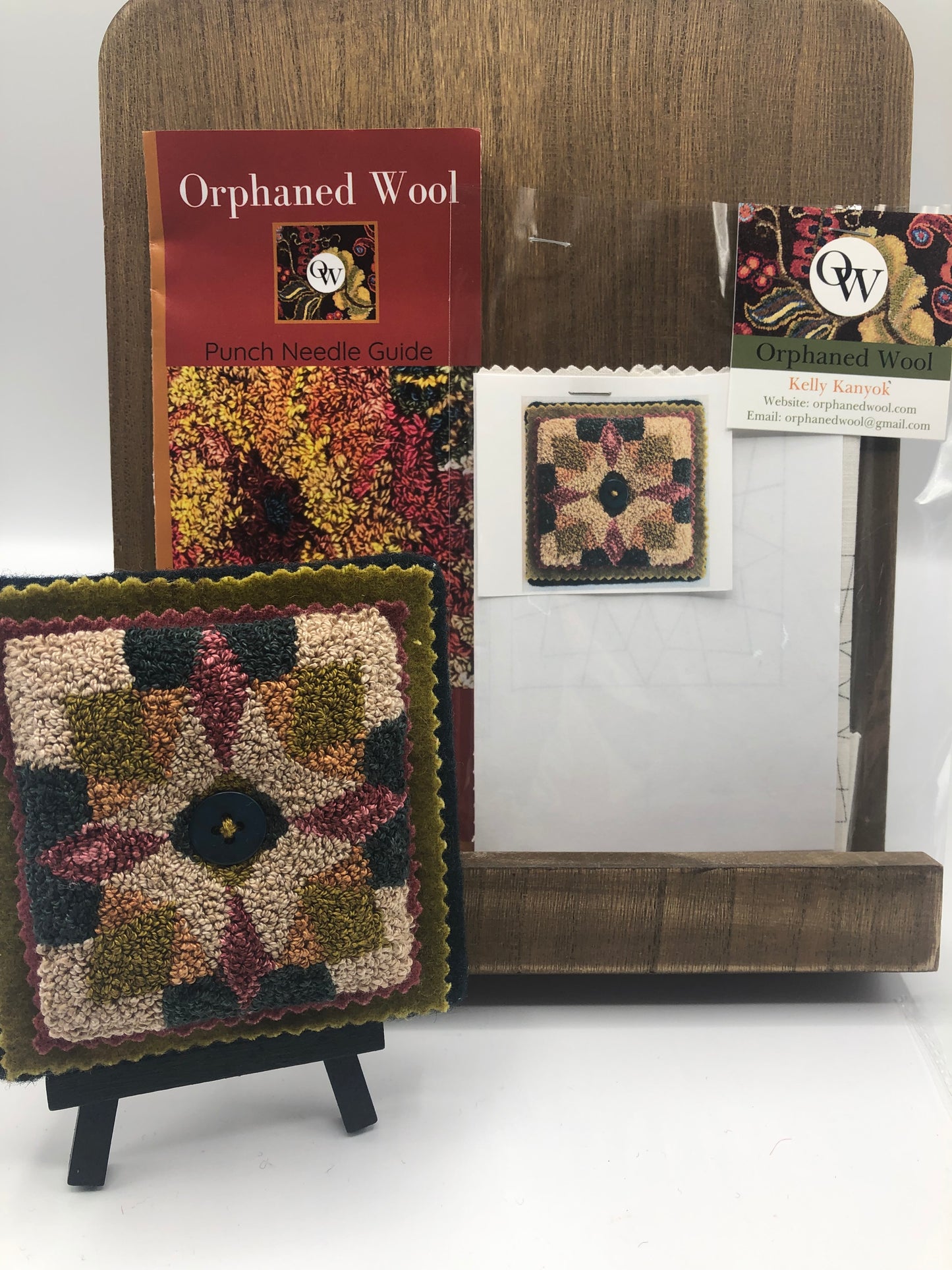 Mini Diamond- Punch Needle Pattern kit by Orphaned Wool contains the pattern on weavers cloth fabric and a paper pattern for tracing more designs. The pattern includes a color guide. This pattern make a great little gift.