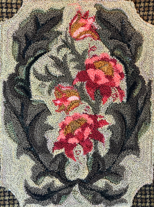 On the Vine- Paper Rug Hooking or Rug Punch Needle Pattern by Orphaned Wool. This lovely floral design  makes an incredible wall hanging or floor rug design. The paper pattern are formatted to be enlarged to allow you to choose the size pattern you want to create. Paper pattern and full-color guide and instructions for enlargement are all included.