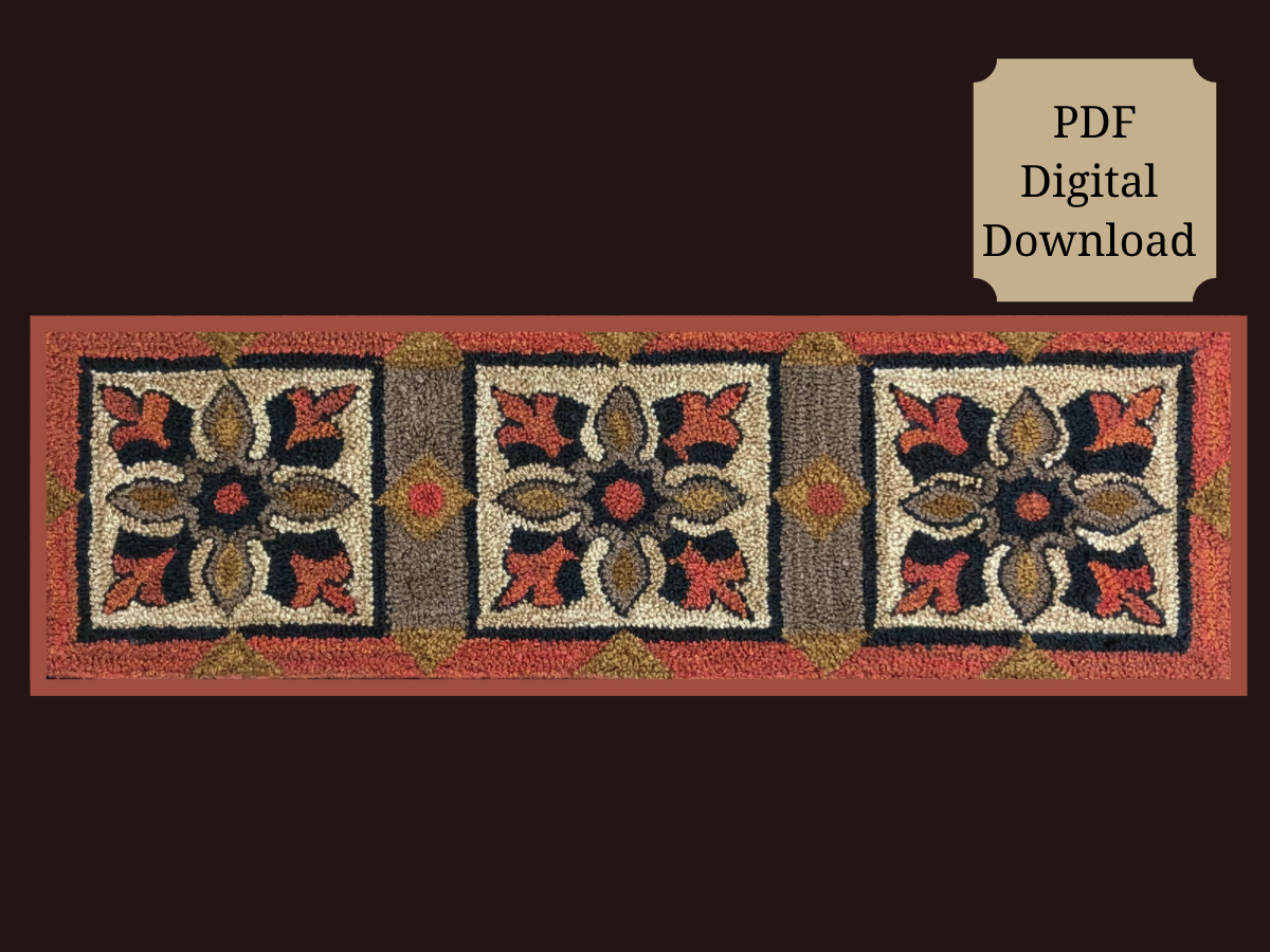 Large Trio- PDF Digital Download Rug Hooking or Rug Punch Needle Pattern by Orphaned Wool. This is a simple by sophisticated design.  Makes a fantastic floor runner or tabletop runner. Paper Pattern designed to be enlarged, perfect for creating a custom size pattern.
