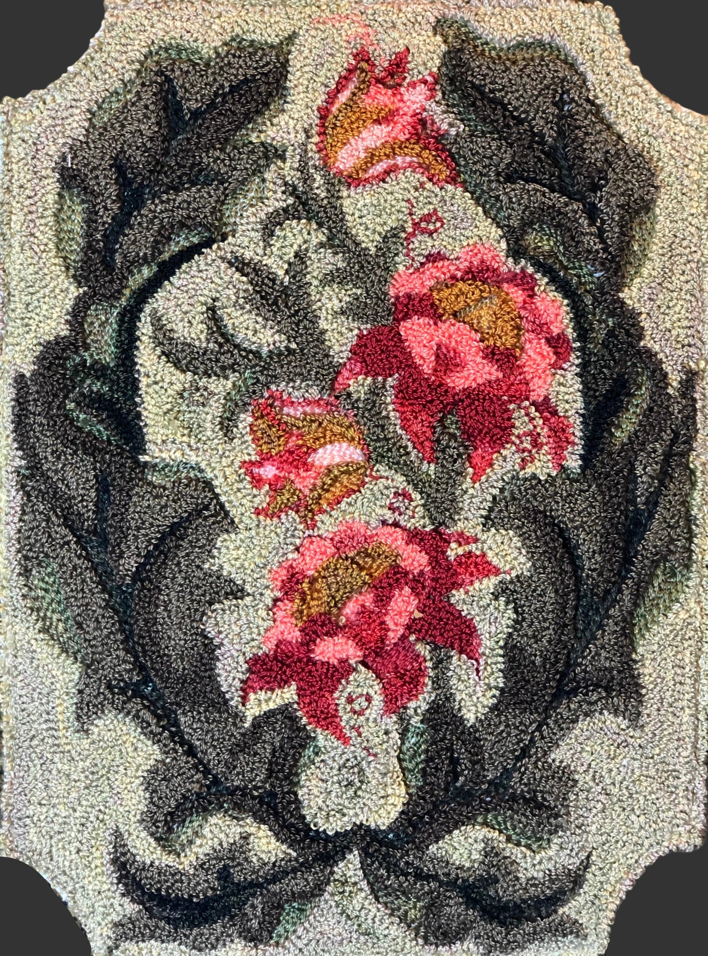 On the Vine- Paper Rug Hooking or Rug Punch Needle Pattern by Orphaned Wool. This lovely floral design  makes an incredible wall hanging or floor rug design. The paper pattern are formatted to be enlarged to allow you to choose the size pattern you want to create. Paper pattern and full-color guide and instructions for enlargement are all included.